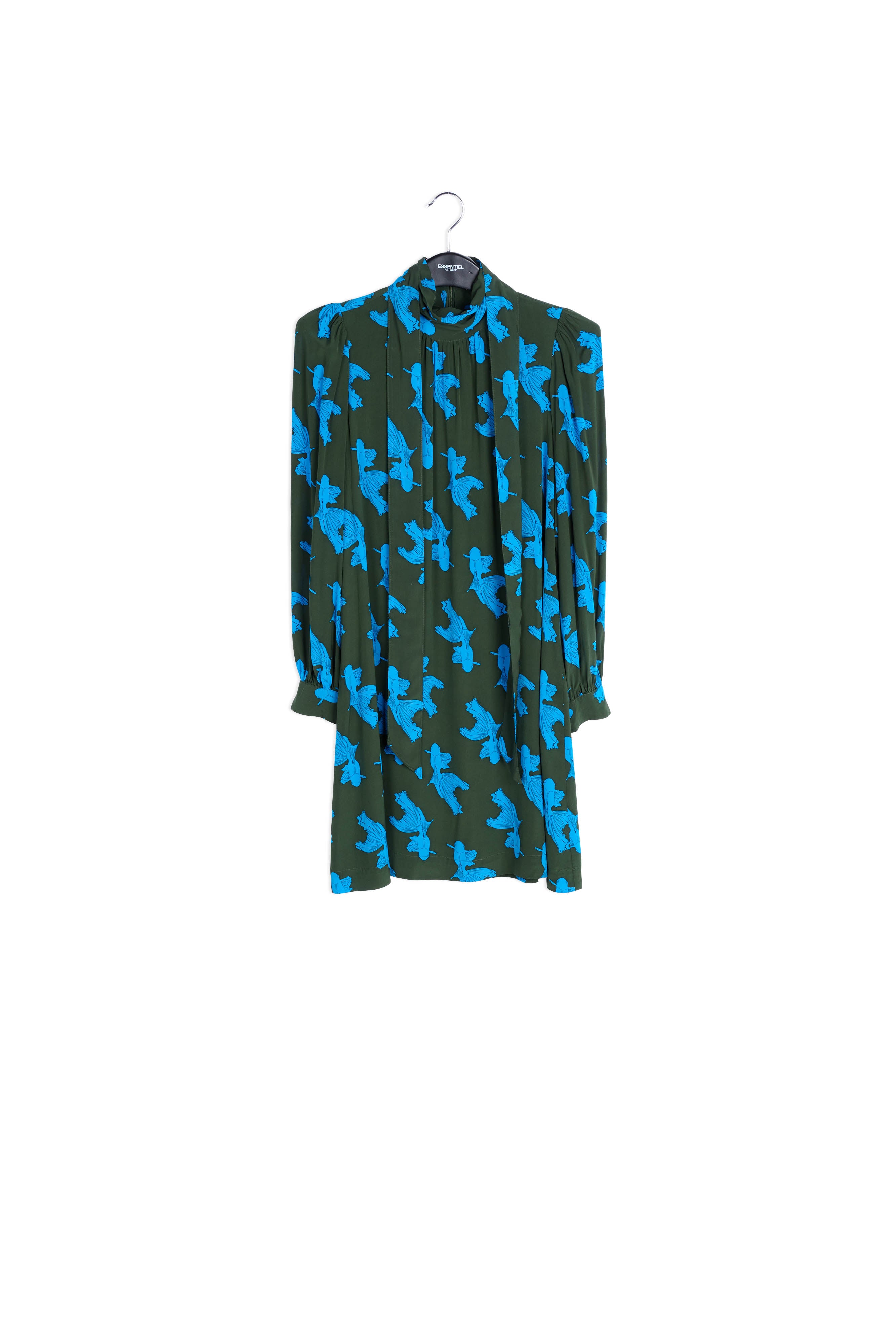 Khaki and turquoise graphic print mini dress RE—SSENTIEL | Essentiel second hand