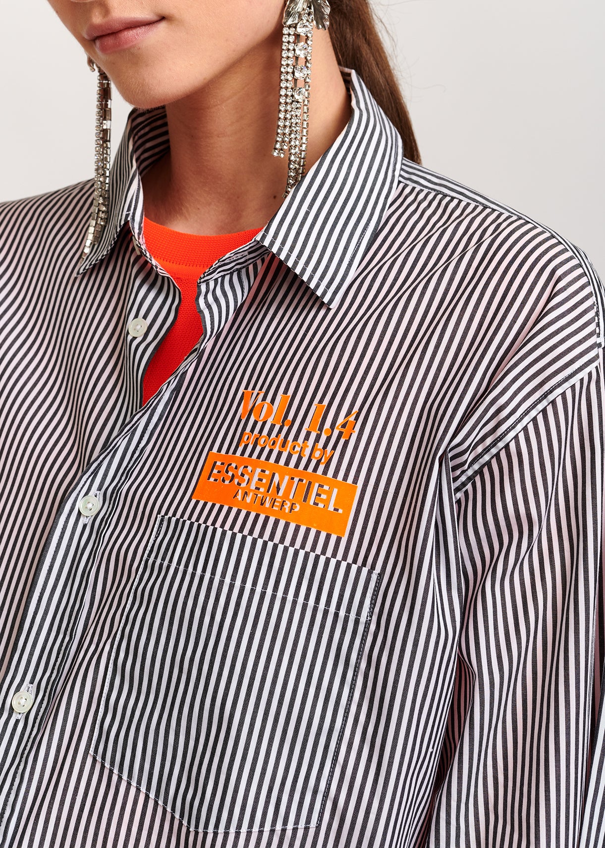 Grey and off-white striped cotton shirt RE—SSENTIEL | Essentiel second hand