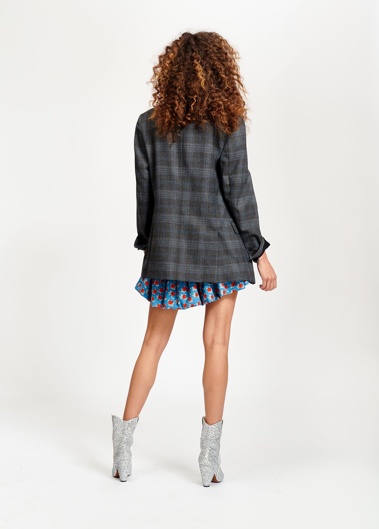 Veste blazer gris droit à carreaux RE—SSENTIEL | Essentiel second hand