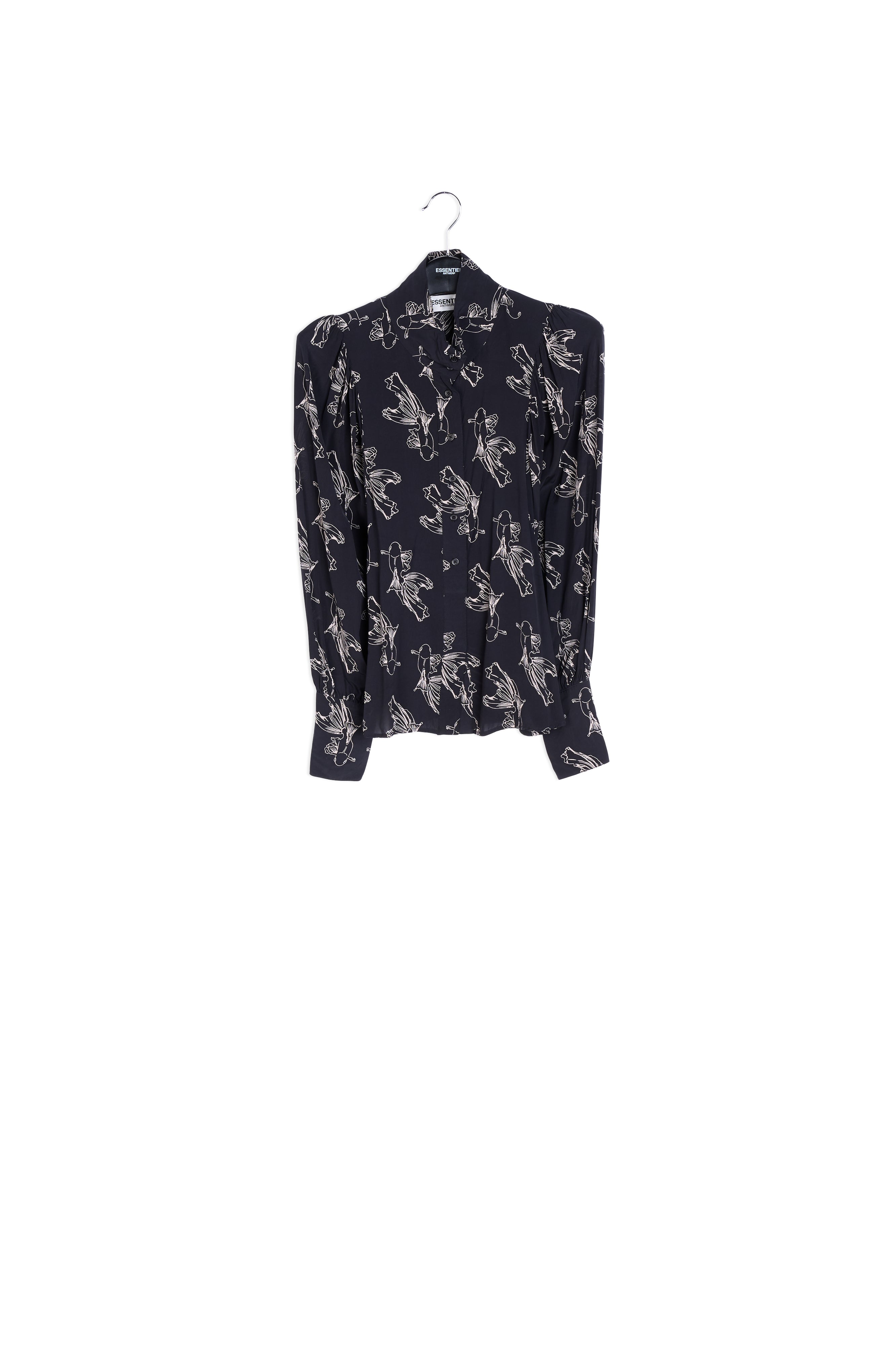 Black and off-white baloon sleeves print shirt RE—SSENTIEL | Essentiel second hand