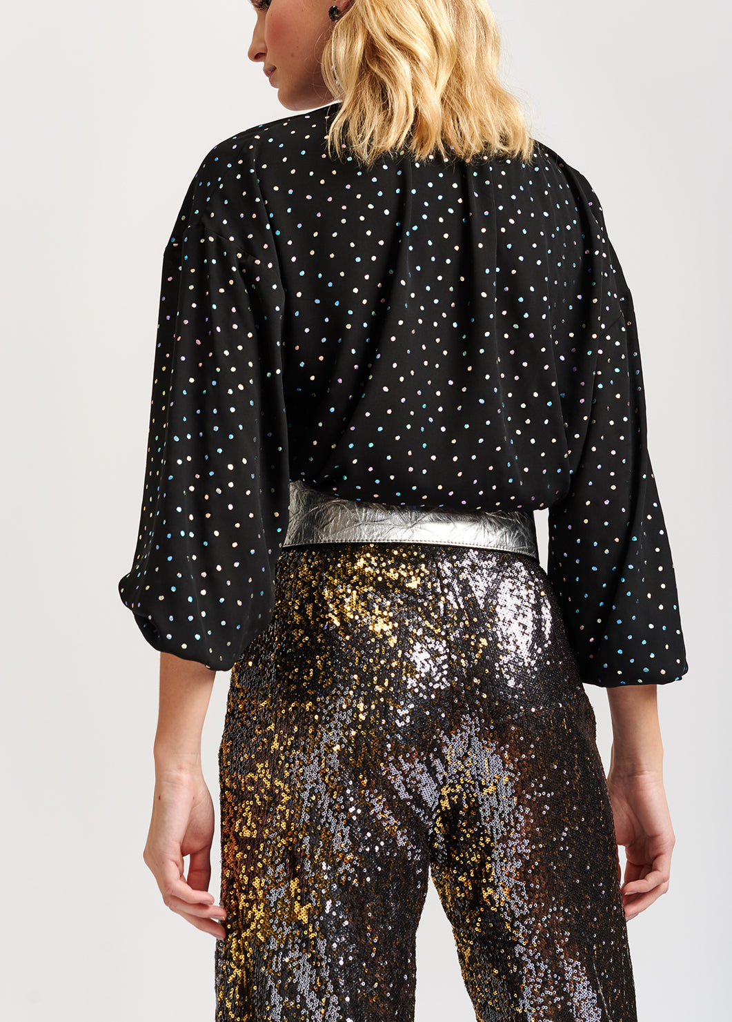 Black buttoned blouse with holographic polka dots RE—SSENTIEL | Essentiel second hand