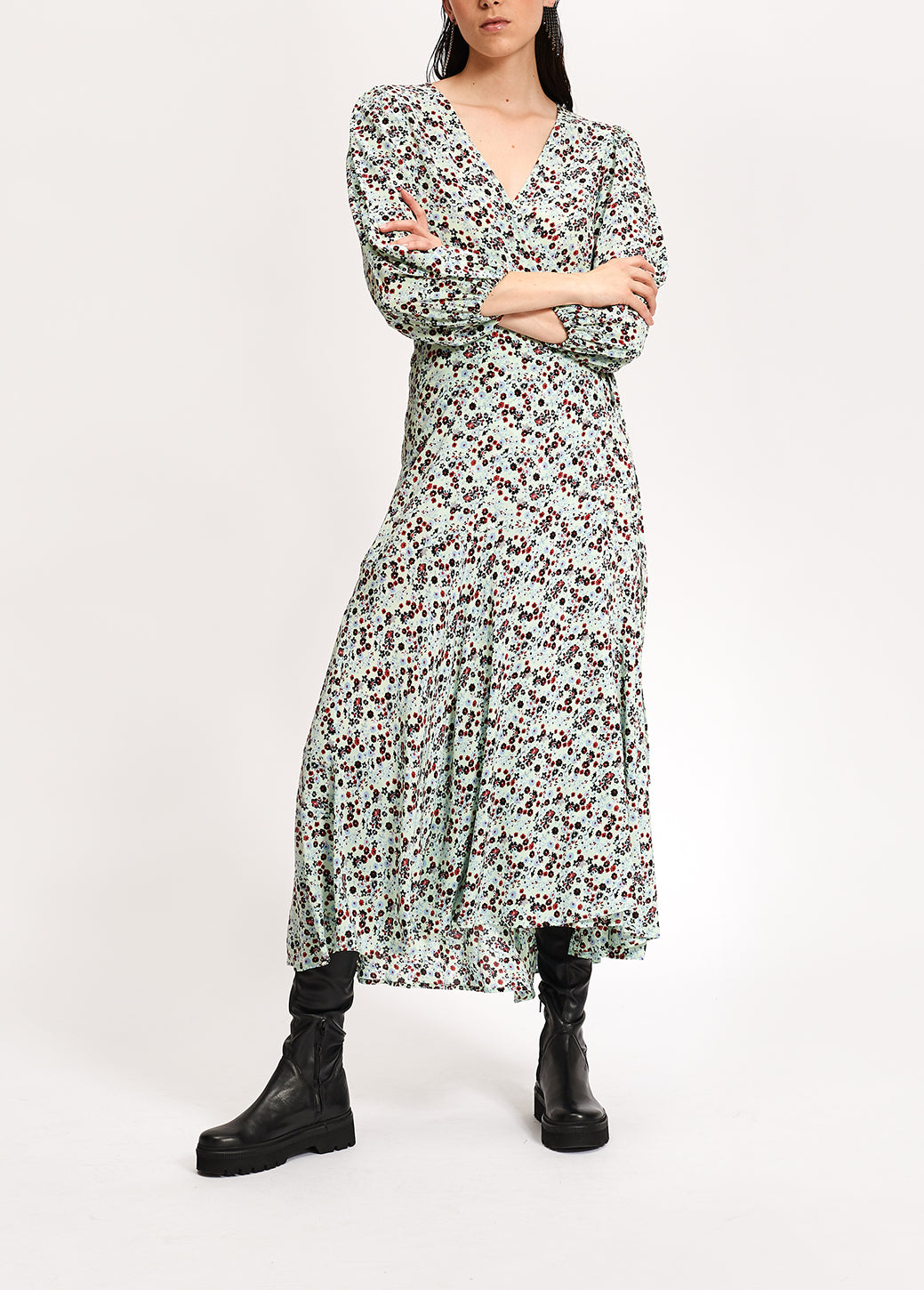 Mint green floral-print wrap maxi dress RE—SSENTIEL | Essentiel second hand