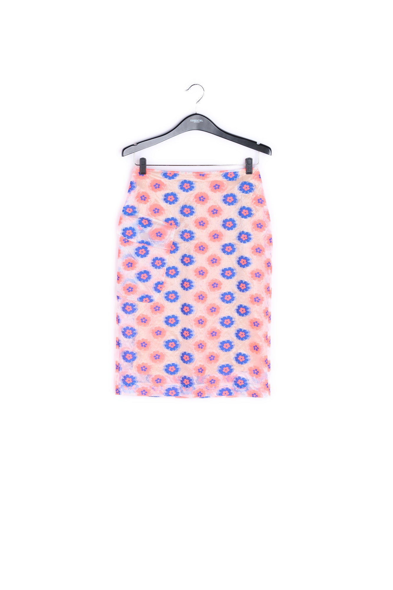 Neon pink and blue floral-print see-through pencil skirt RE—SSENTIEL | Essentiel second hand