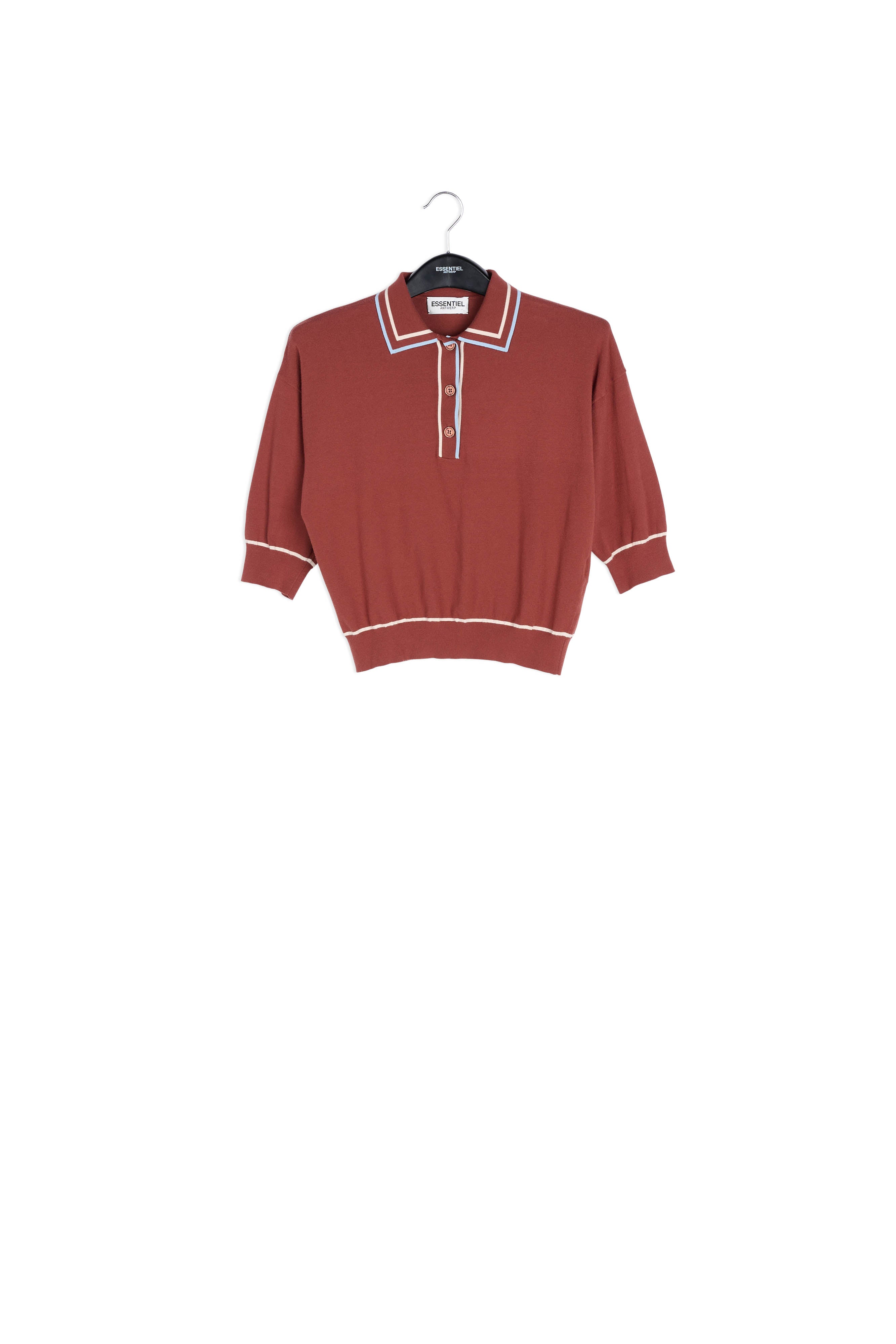 Brown knitted polo top RE—SSENTIEL | Essentiel second hand