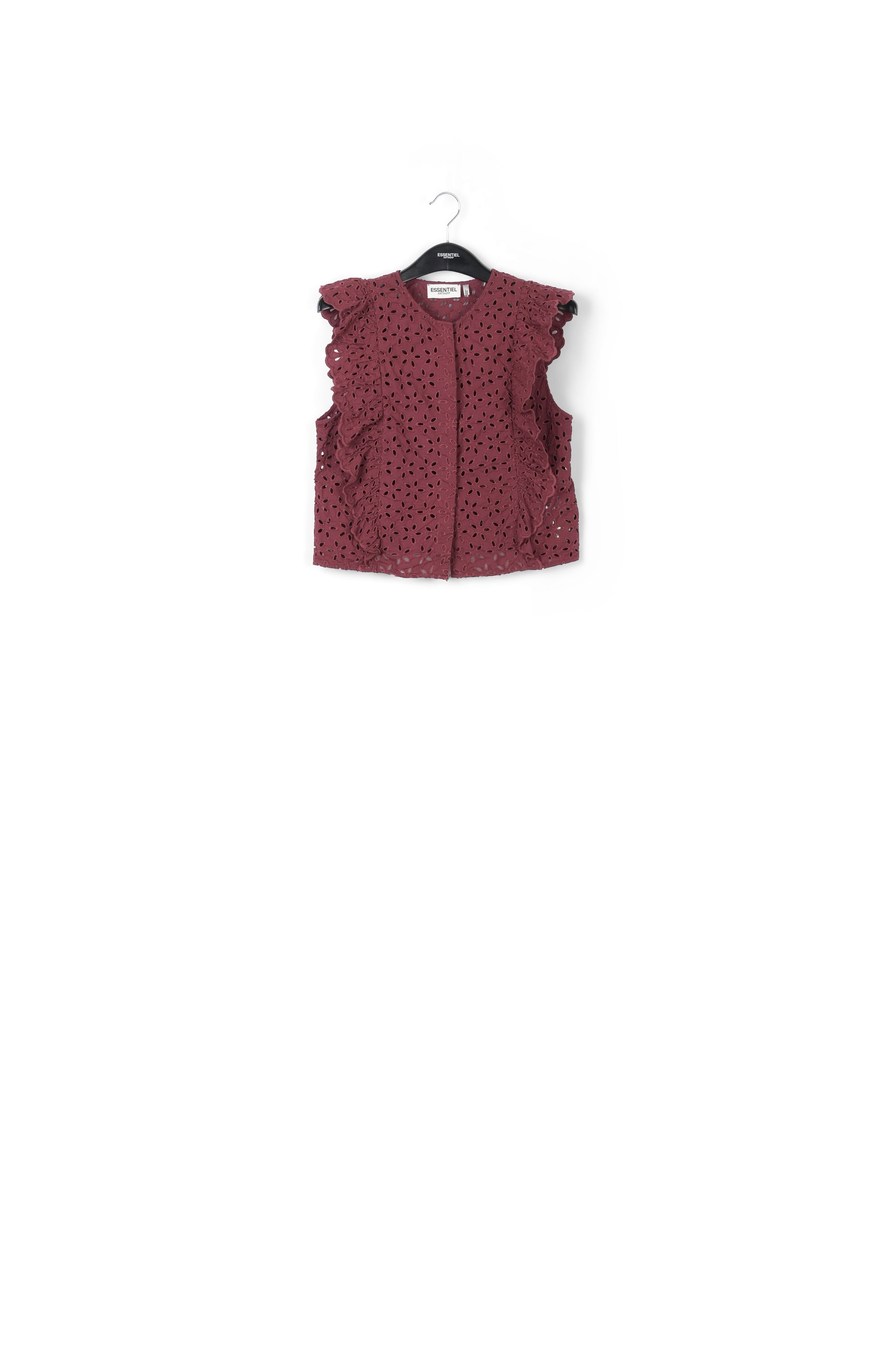 Burgundy broderie anglaise cotton top RE—SSENTIEL | Essentiel second hand