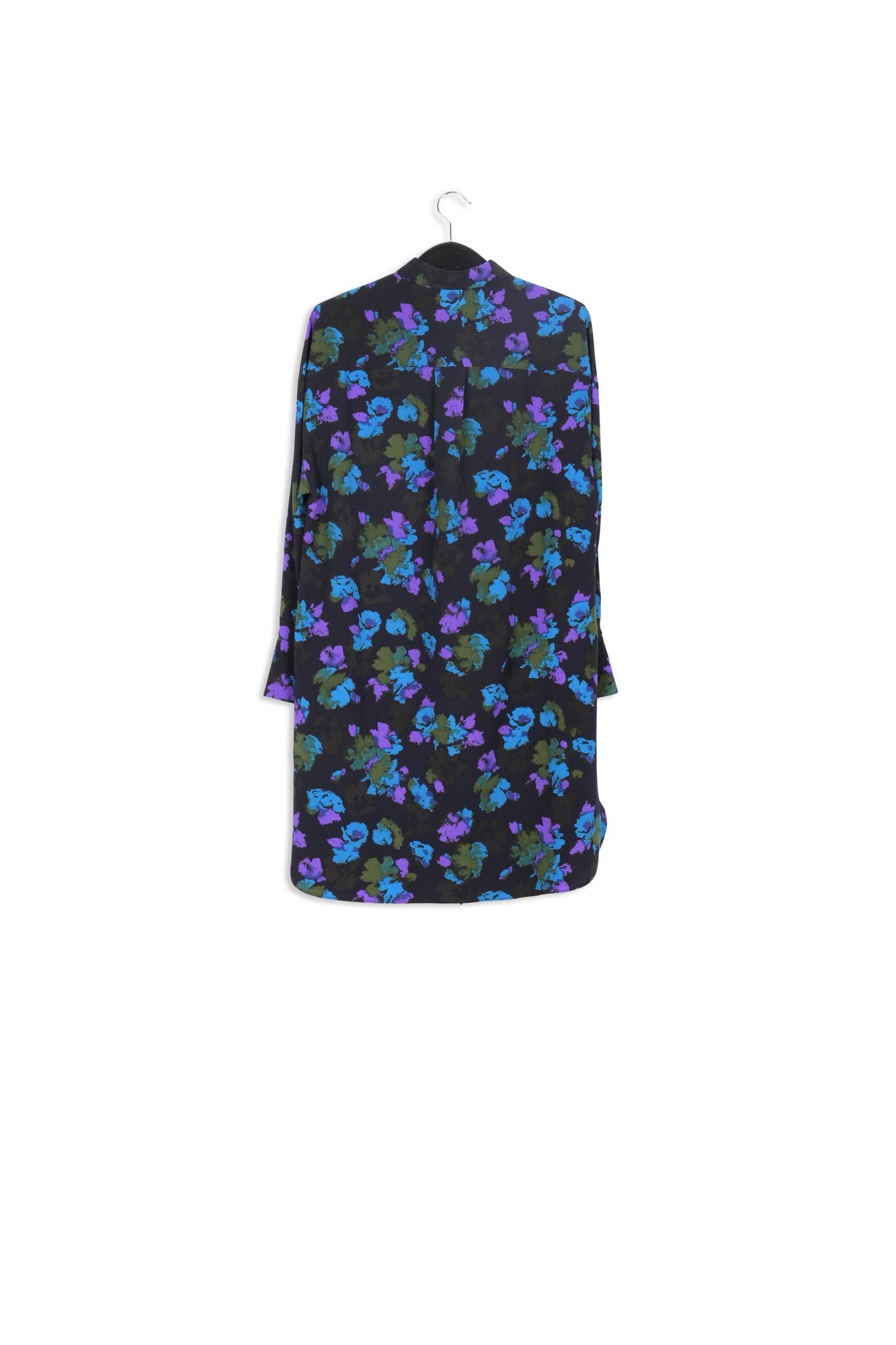 Black and blue floral print midi shirt dress RE—SSENTIEL | Essentiel second hand