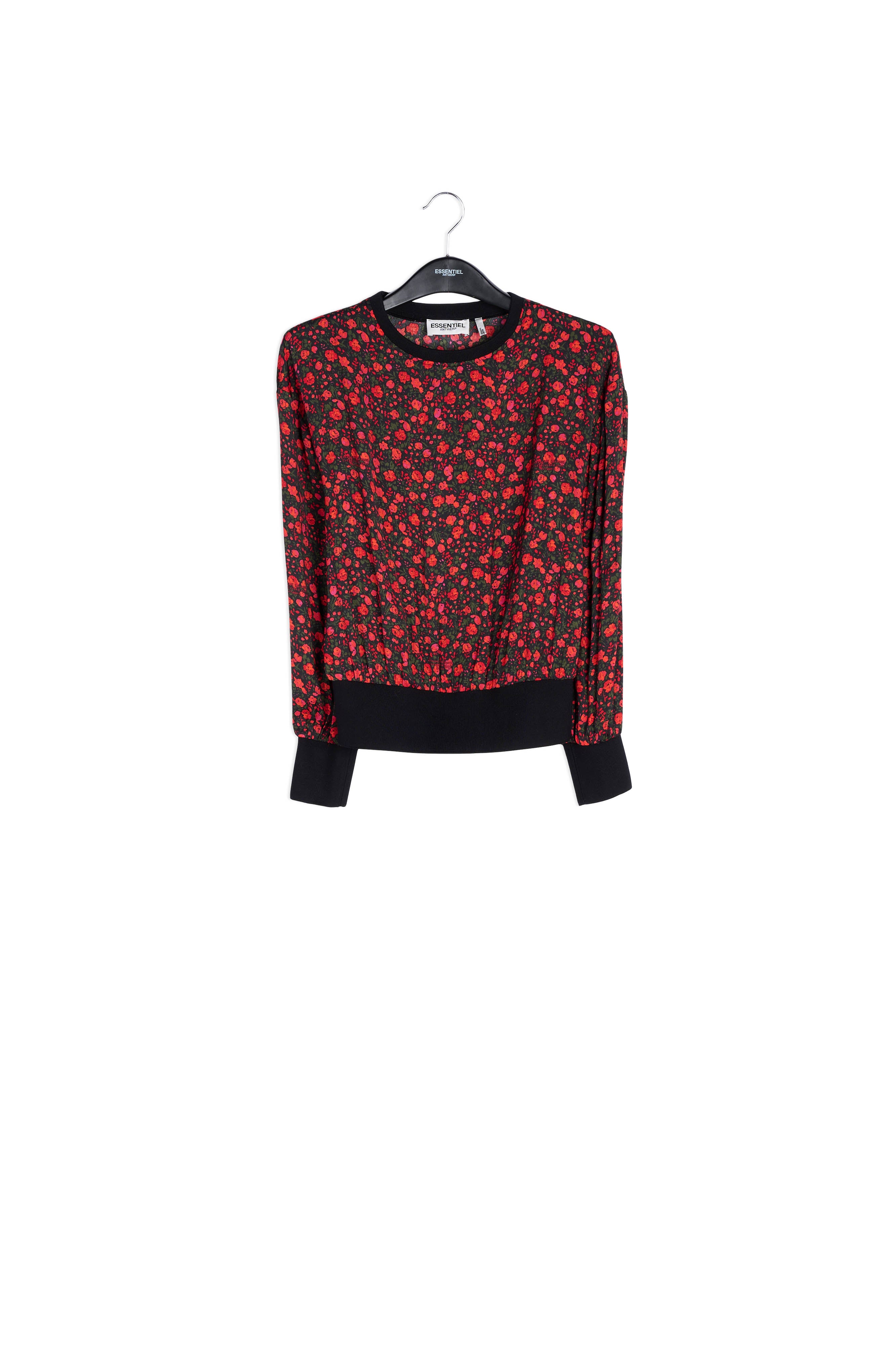 Black and red print top with contrast ribs RE—SSENTIEL | Essentiel second hand