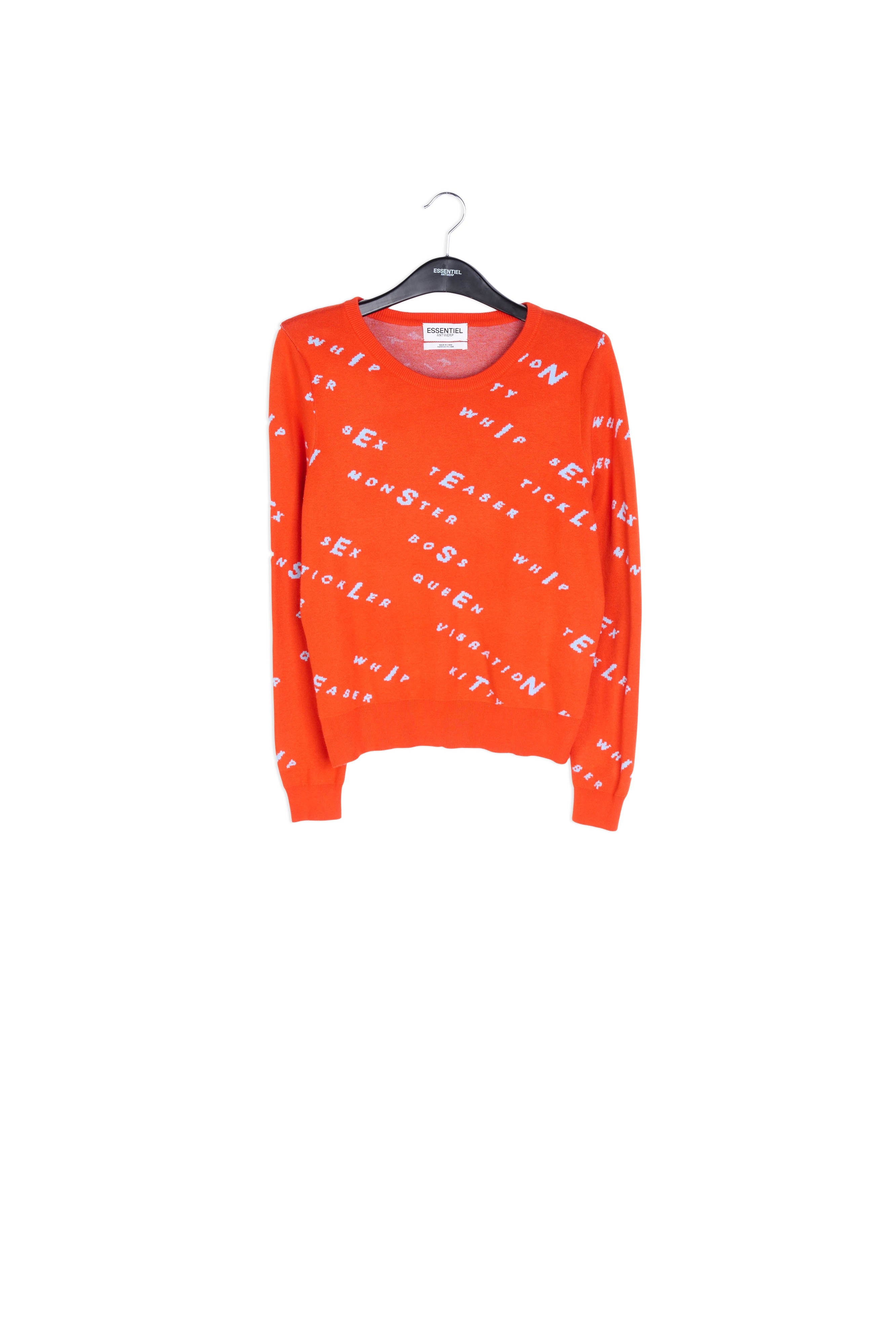 Orange knitted sweater with light blue print RE—SSENTIEL | Essentiel second hand