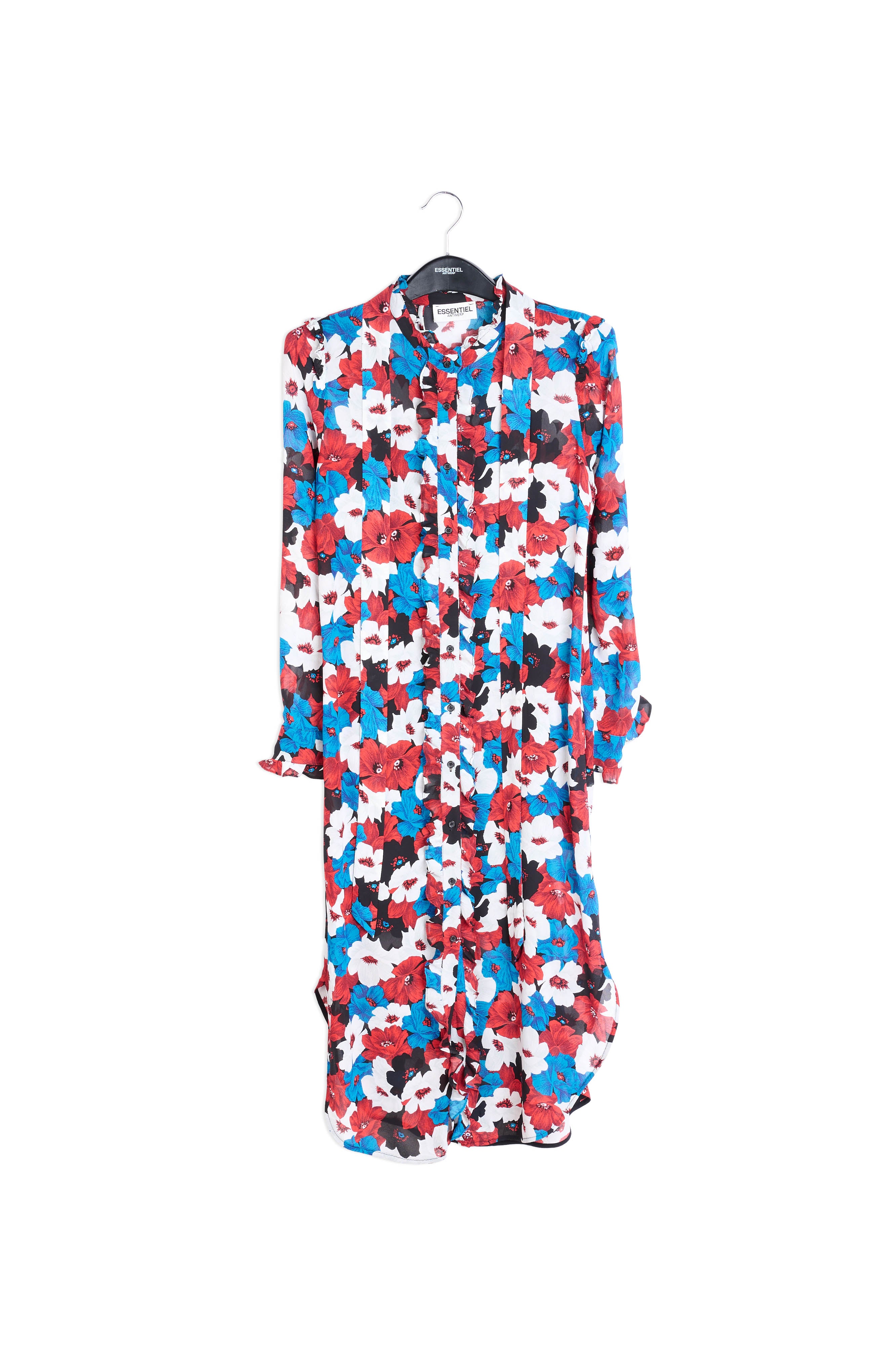 Hemdjurk met ruches en rode, blauwe en witte bloemenprint RE—SSENTIEL | Essentiel second hand