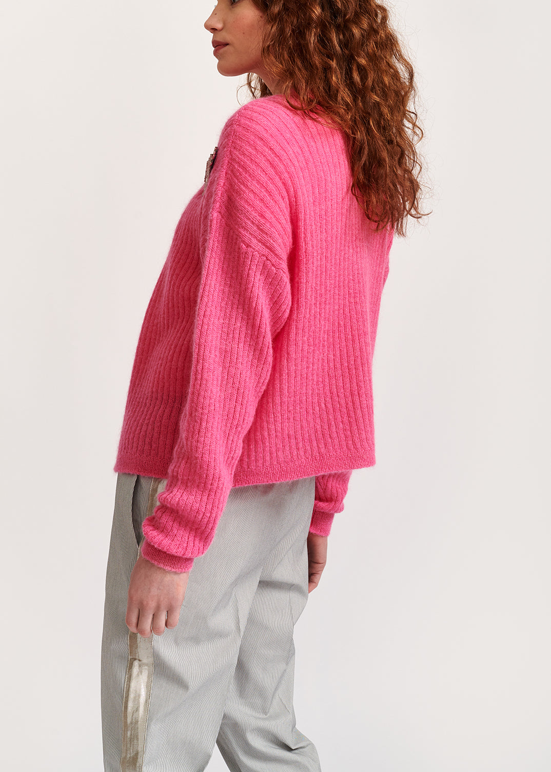 Neonroze ribgebreide cardigan van mohairmix RE—SSENTIEL | Essentiel second hand