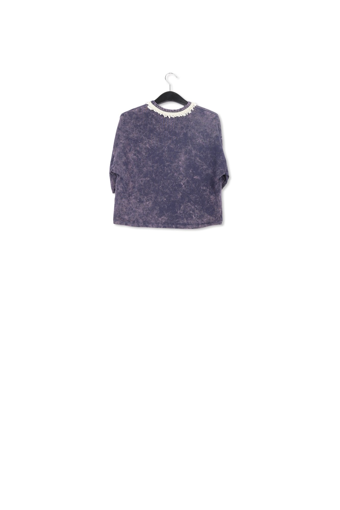 T-shirt en coton bleu marine avec encolure en perles RE—SSENTIEL | Essentiel second hand