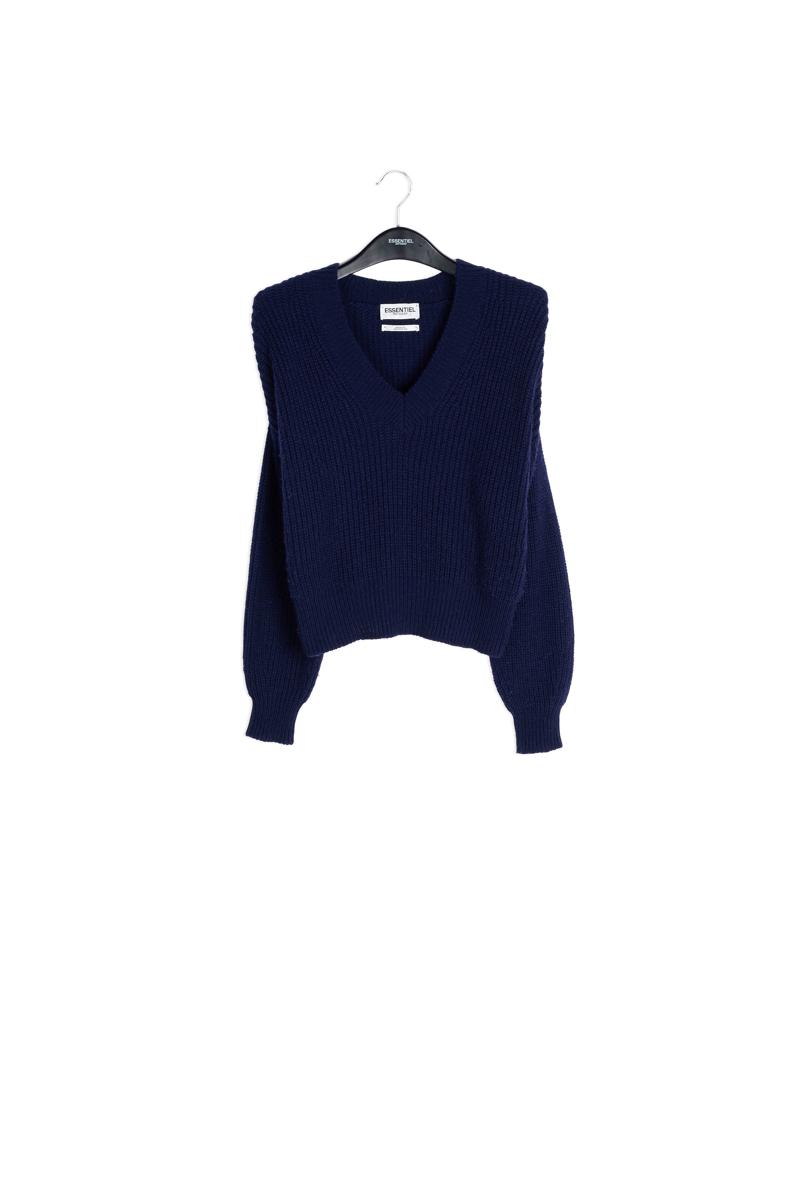 Dark blue sweater with padded shoulders RE—SSENTIEL | Essentiel second hand