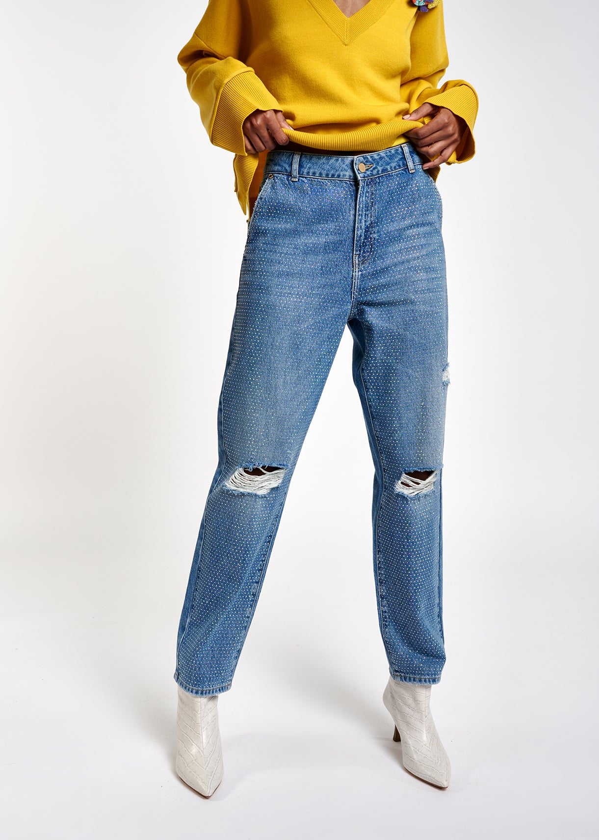 Afgewassen jeans met stras RE—SSENTIEL | Essentiel second hand