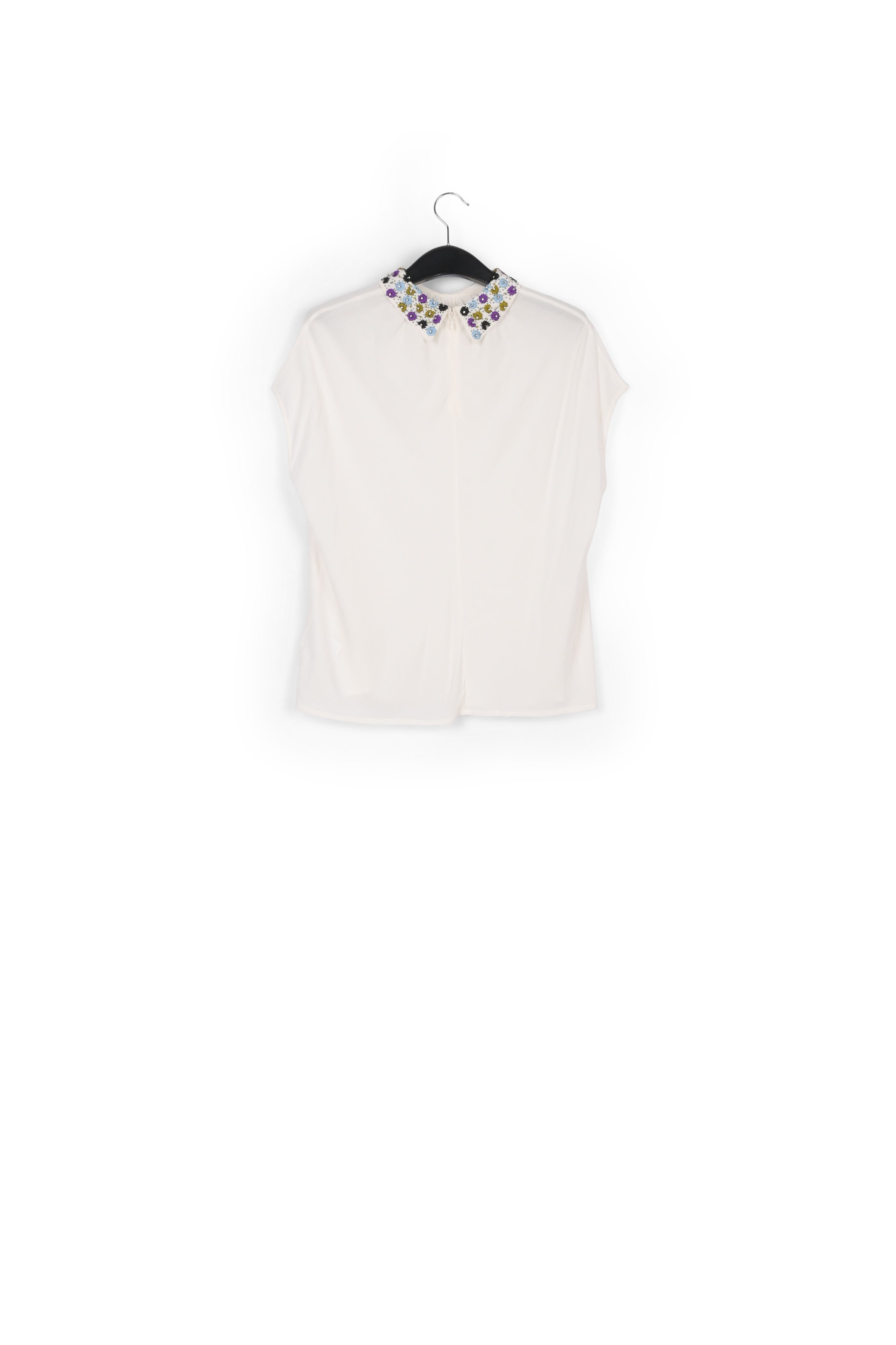 White short-sleeved top with rhinestone-embellished collar RE—SSENTIEL | Essentiel second hand