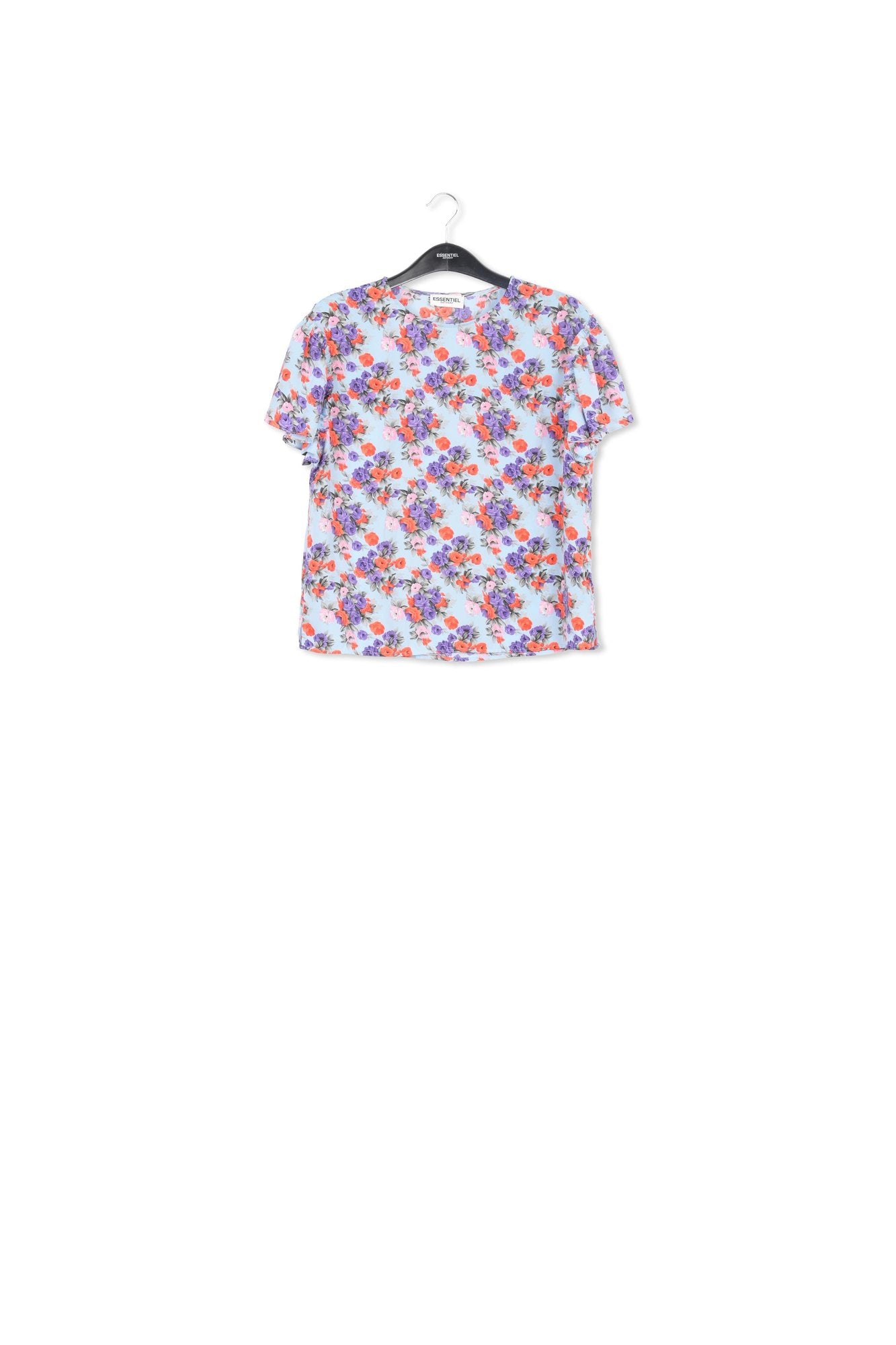 Light blue floral ruffle-sleeved top RE—SSENTIEL | Essentiel second hand