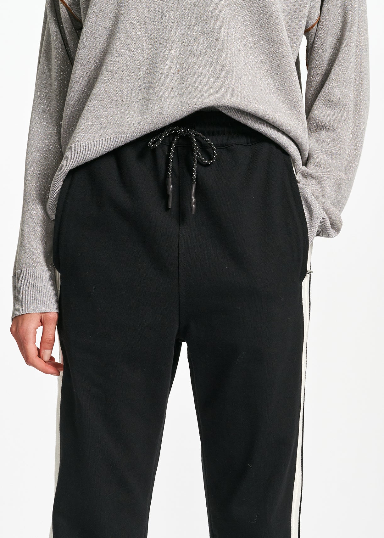 Black track pants with sideseam rib details RE—SSENTIEL | Essentiel second hand