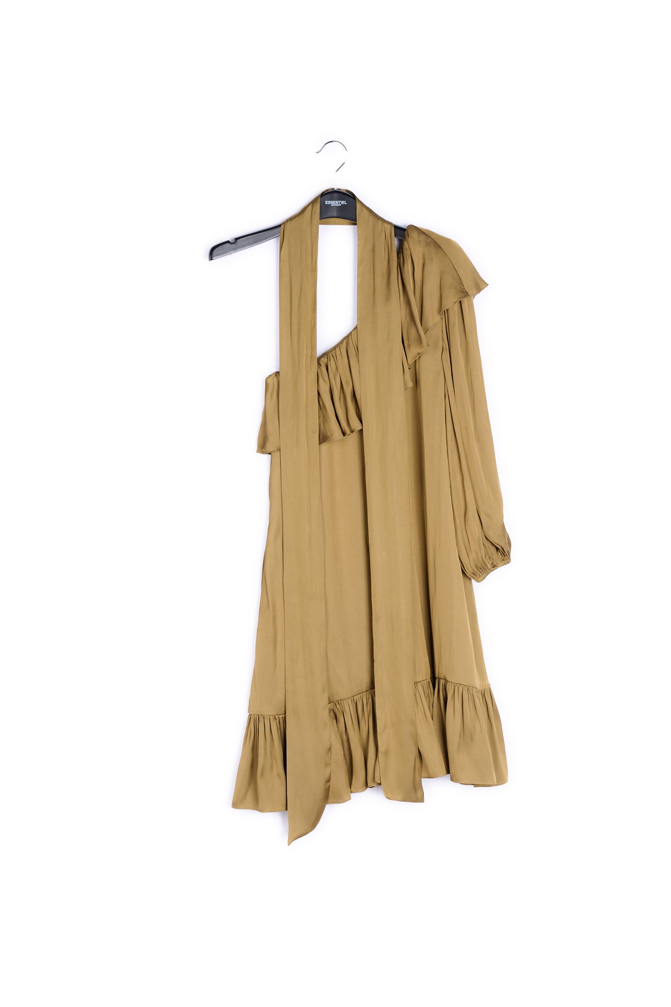 Bronze one-shoulder ruffled mini dress RE—SSENTIEL | Essentiel second hand