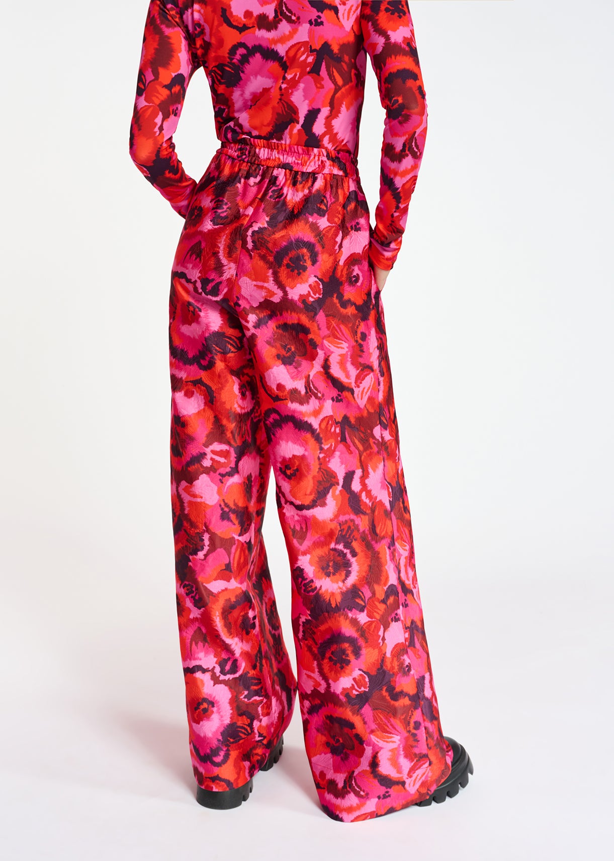 Pink, red and purple floral-jacquard pants RE—SSENTIEL | Essentiel second hand