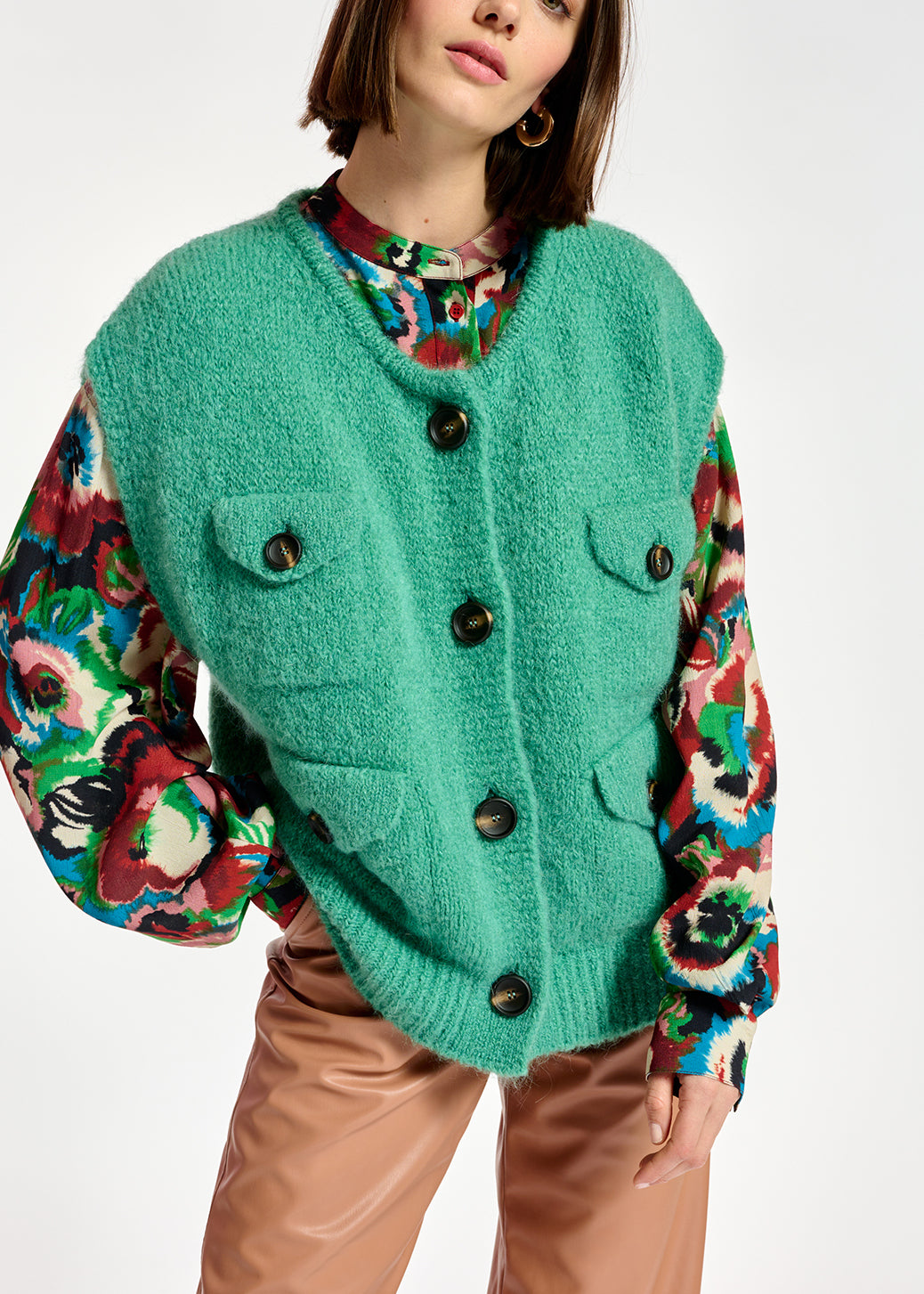 Teal sleeveless mohair-blend cardigan RE—SSENTIEL | Essentiel second hand