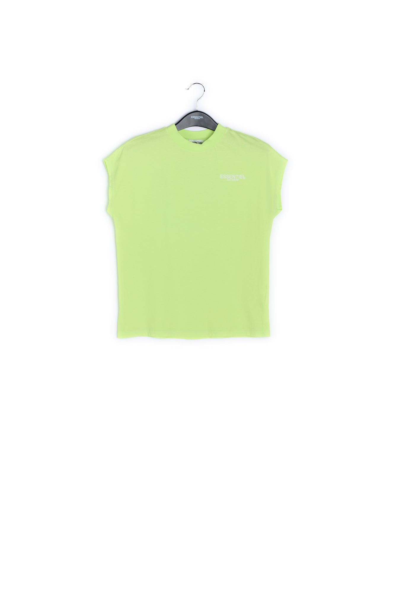 Neon yellow sleeveless cotton t-shirt with logo-print RE—SSENTIEL | Essentiel second hand