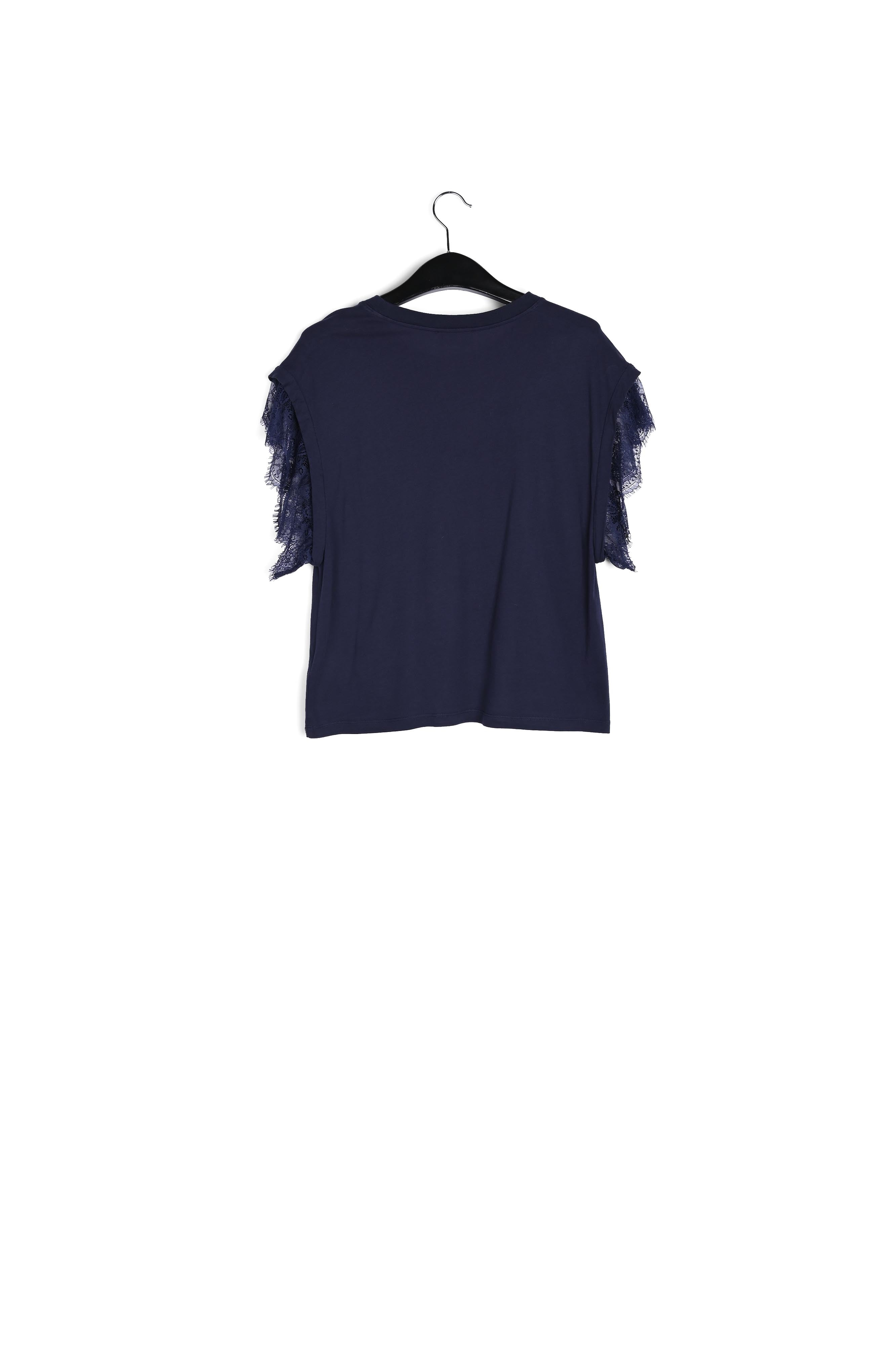 Dark blue organic cotton T-shirt with lace RE—SSENTIEL | Essentiel second hand