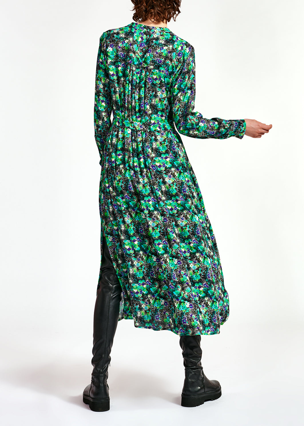 Green floral print a-line shirt dress RE—SSENTIEL | Essentiel second hand