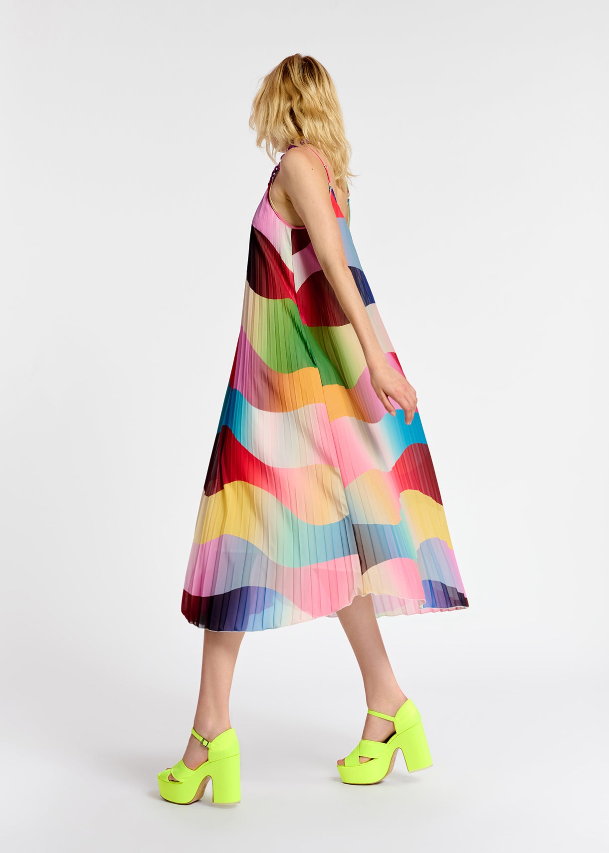 Multicolor graphic print plissé slip dress RE—SSENTIEL | Essentiel second hand