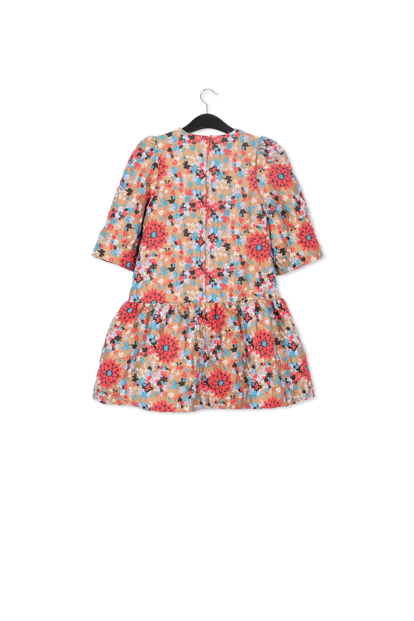 Camel floral jacquard mini dress RE—SSENTIEL | Essentiel second hand