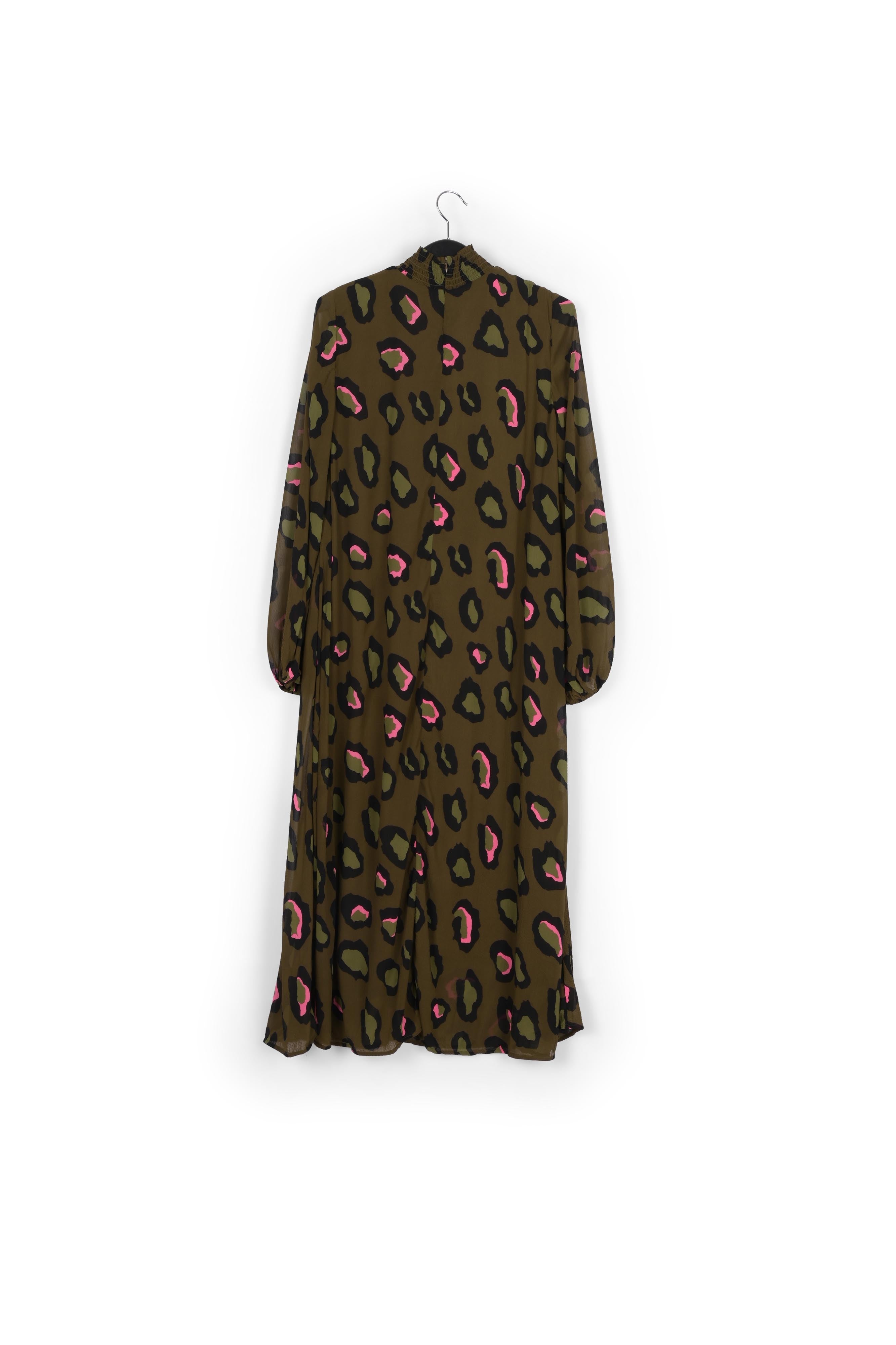 Kaki midi-jurk met luipaardprint RE—SSENTIEL | Essentiel second hand