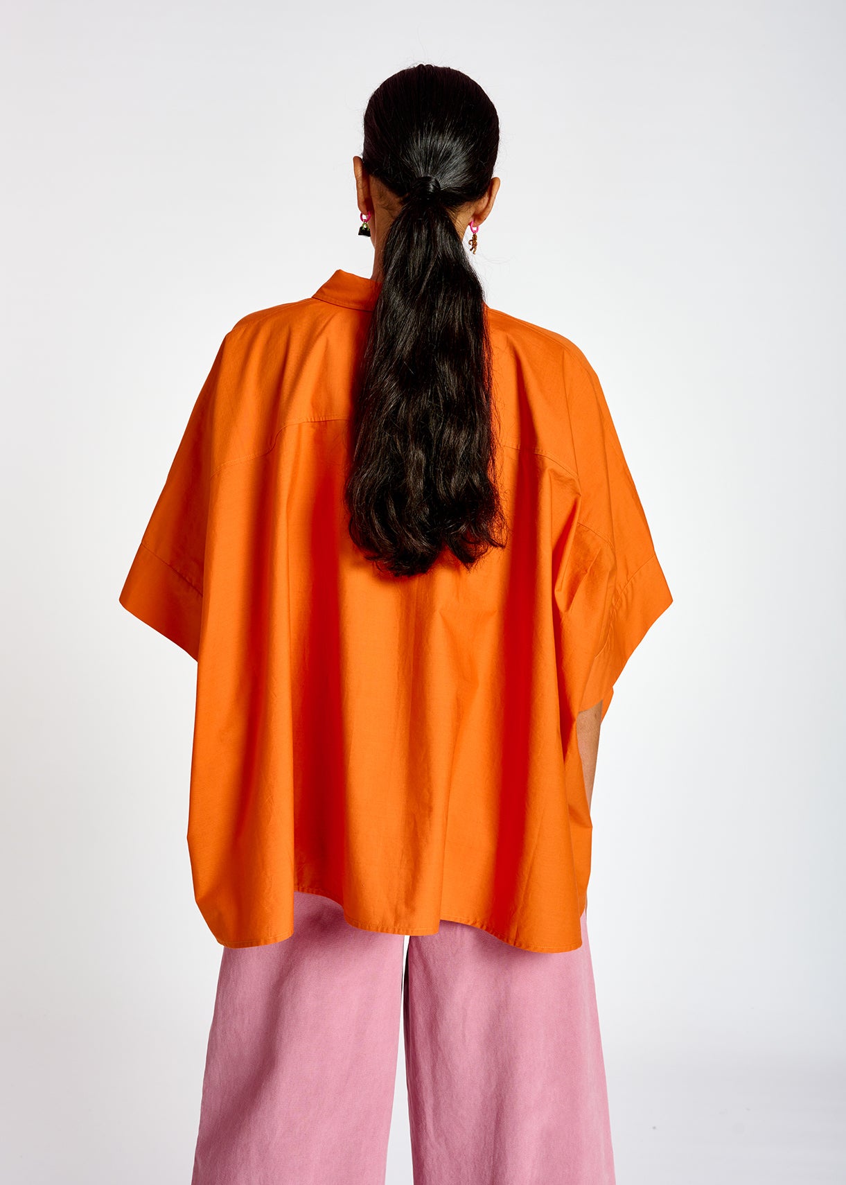Orange oversized cotton-poplin buttoned shirt RE—SSENTIEL | Essentiel second hand