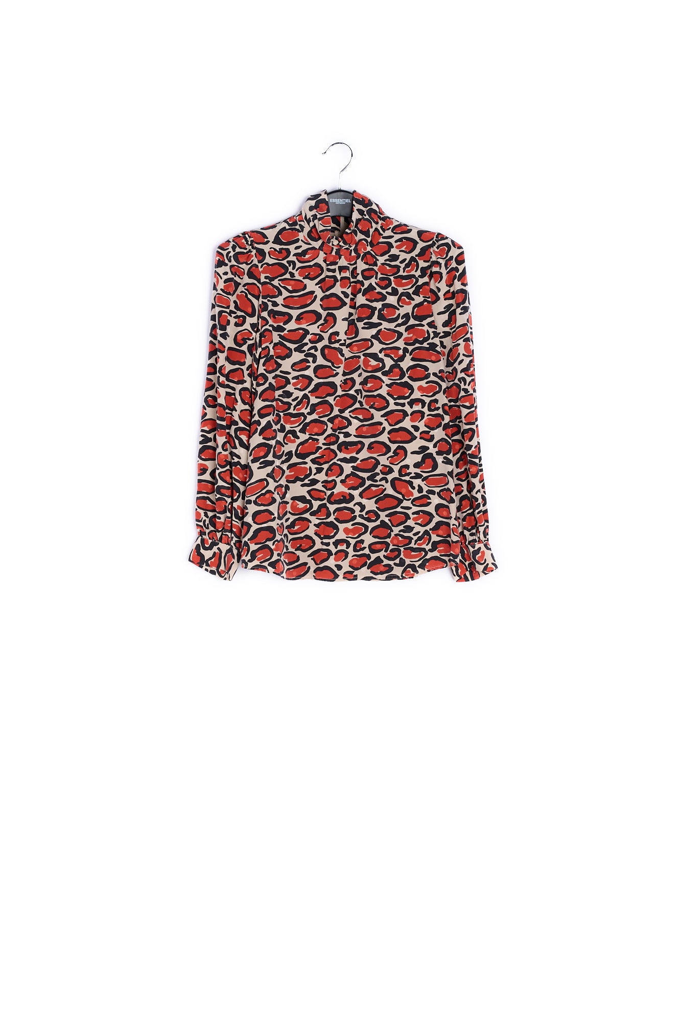 Off-white silk top with stand-up collar and leopard print RE—SSENTIEL | Essentiel second hand