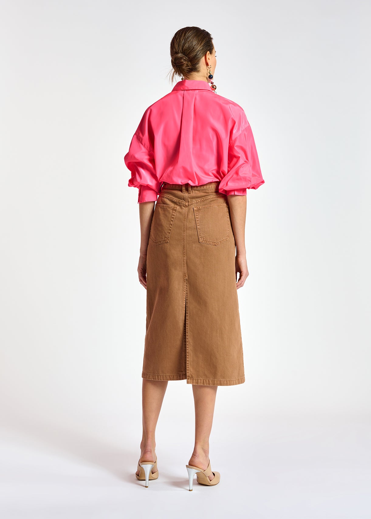 Brown high-waisted denim a-line skirt RE—SSENTIEL | Essentiel second hand