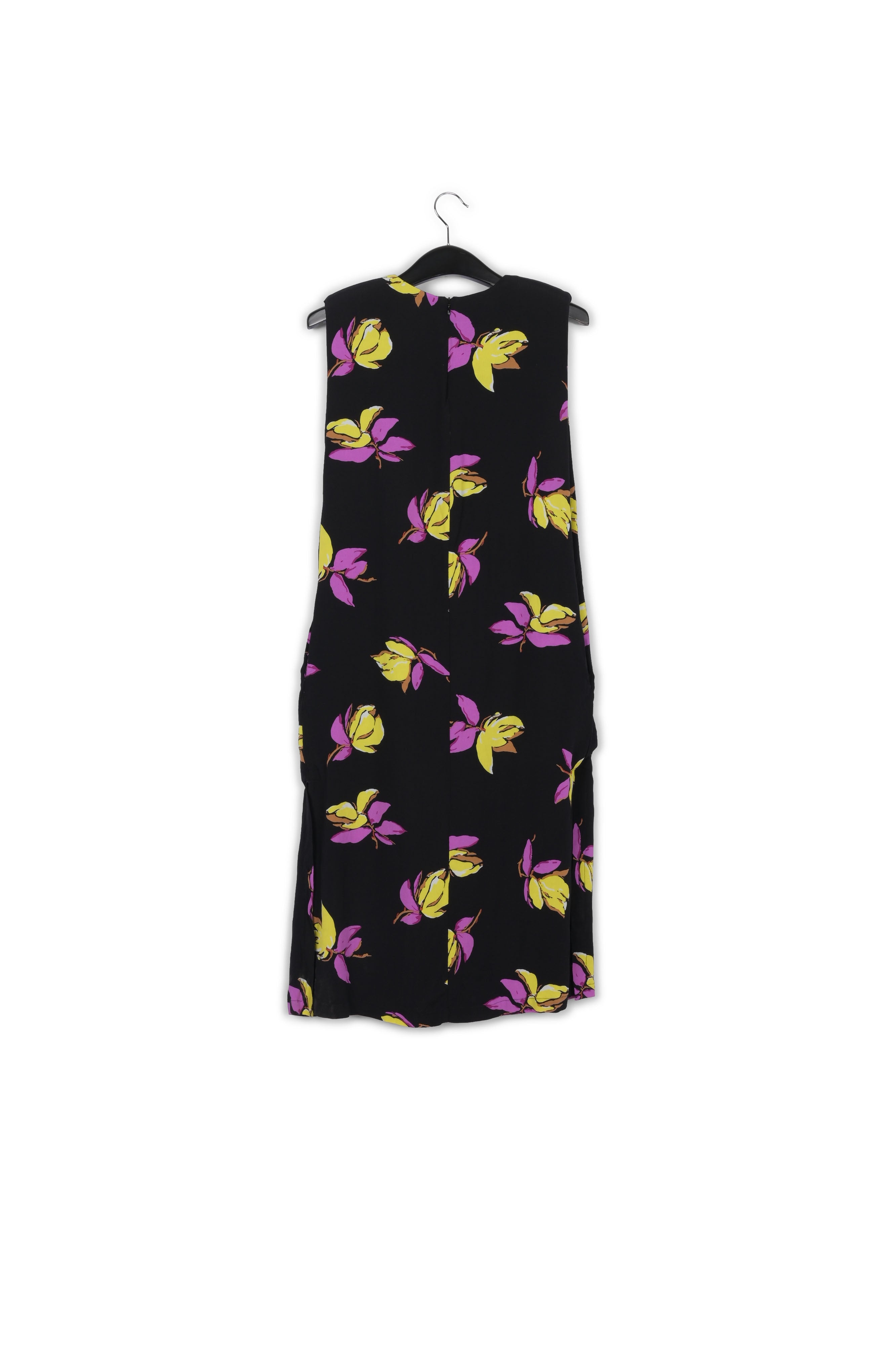 Black floral-print midi-length dress with padded shoulders RE—SSENTIEL | Essentiel second hand