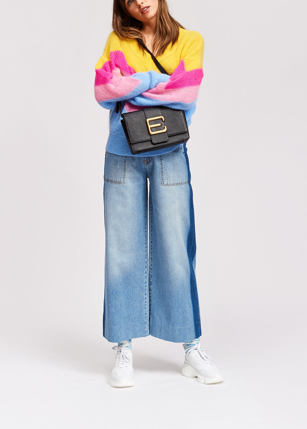 Yellow, pink and blue v pattern sweater RE—SSENTIEL | Essentiel second hand