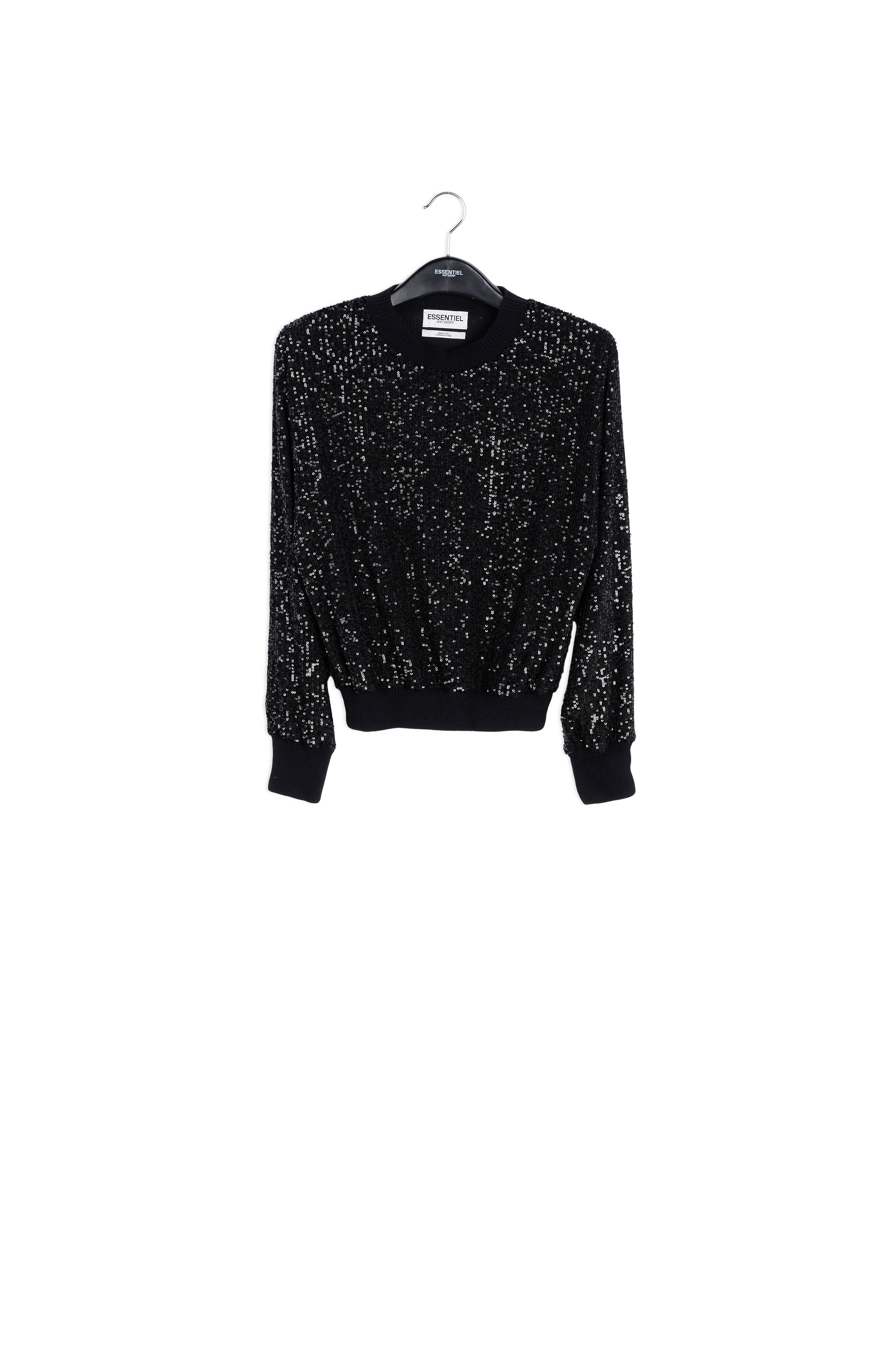 Zwarte gebreide trui met pailletten RE—SSENTIEL | Essentiel second hand