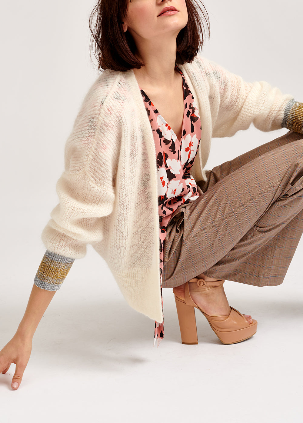 Pantalon de jogging beige au motif tartan RE—SSENTIEL | Essentiel second hand