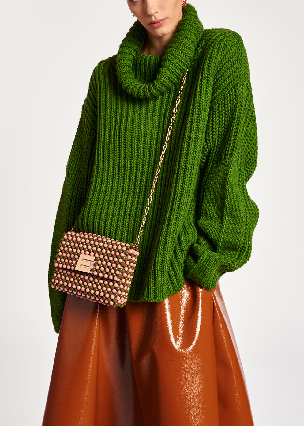 Green chunky ribbed turtleneck sweater RE—SSENTIEL | Essentiel second hand