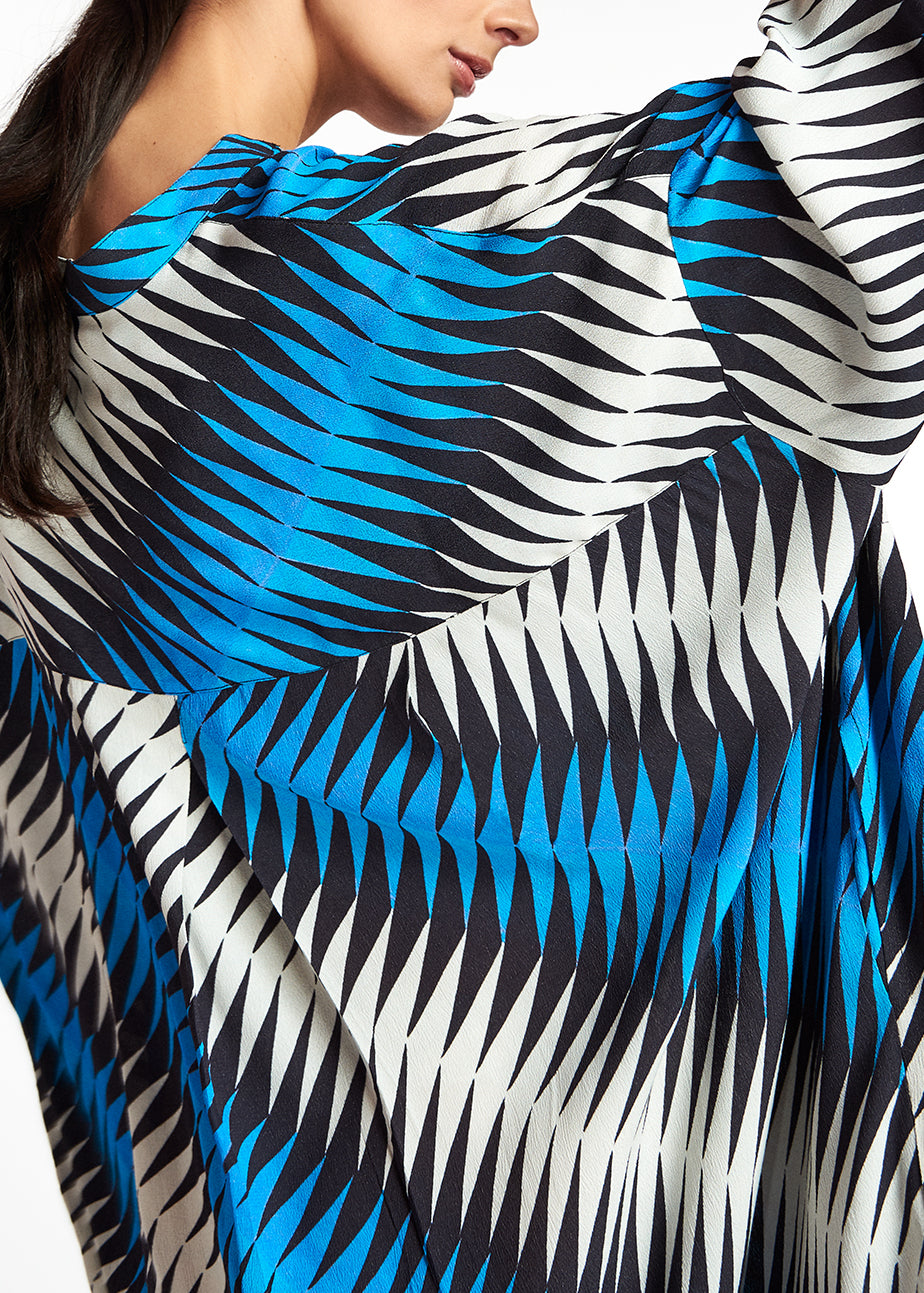 Robe à  imprimé graphique bleu, noir et blanc RE—SSENTIEL | Essentiel second hand