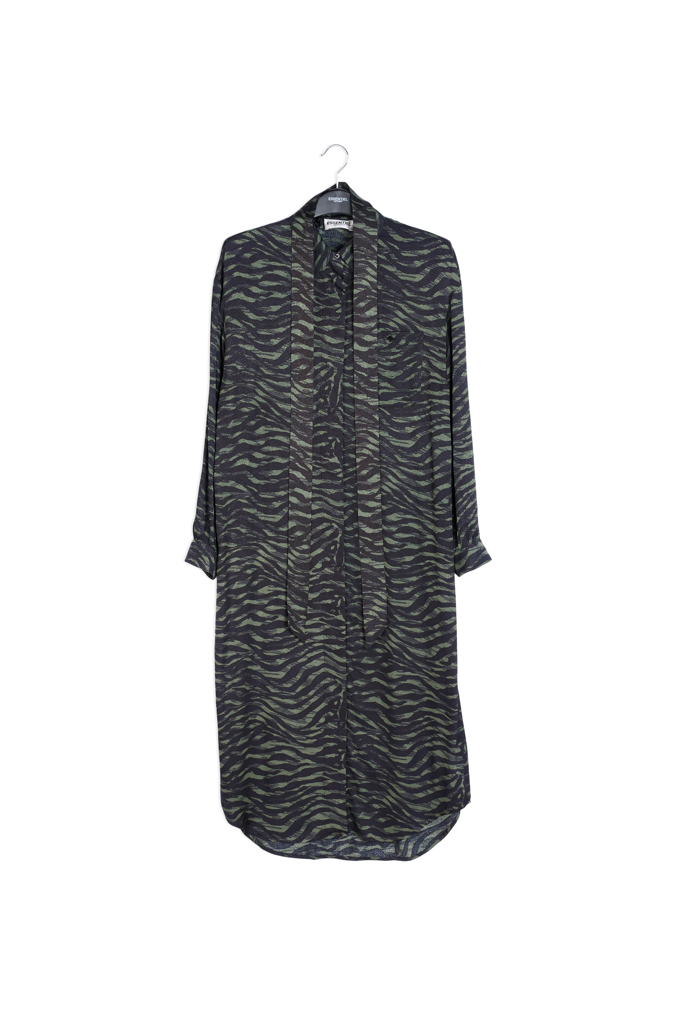 Midi-hemdjurk met groene en zwarte zebraprint RE—SSENTIEL | Essentiel second hand