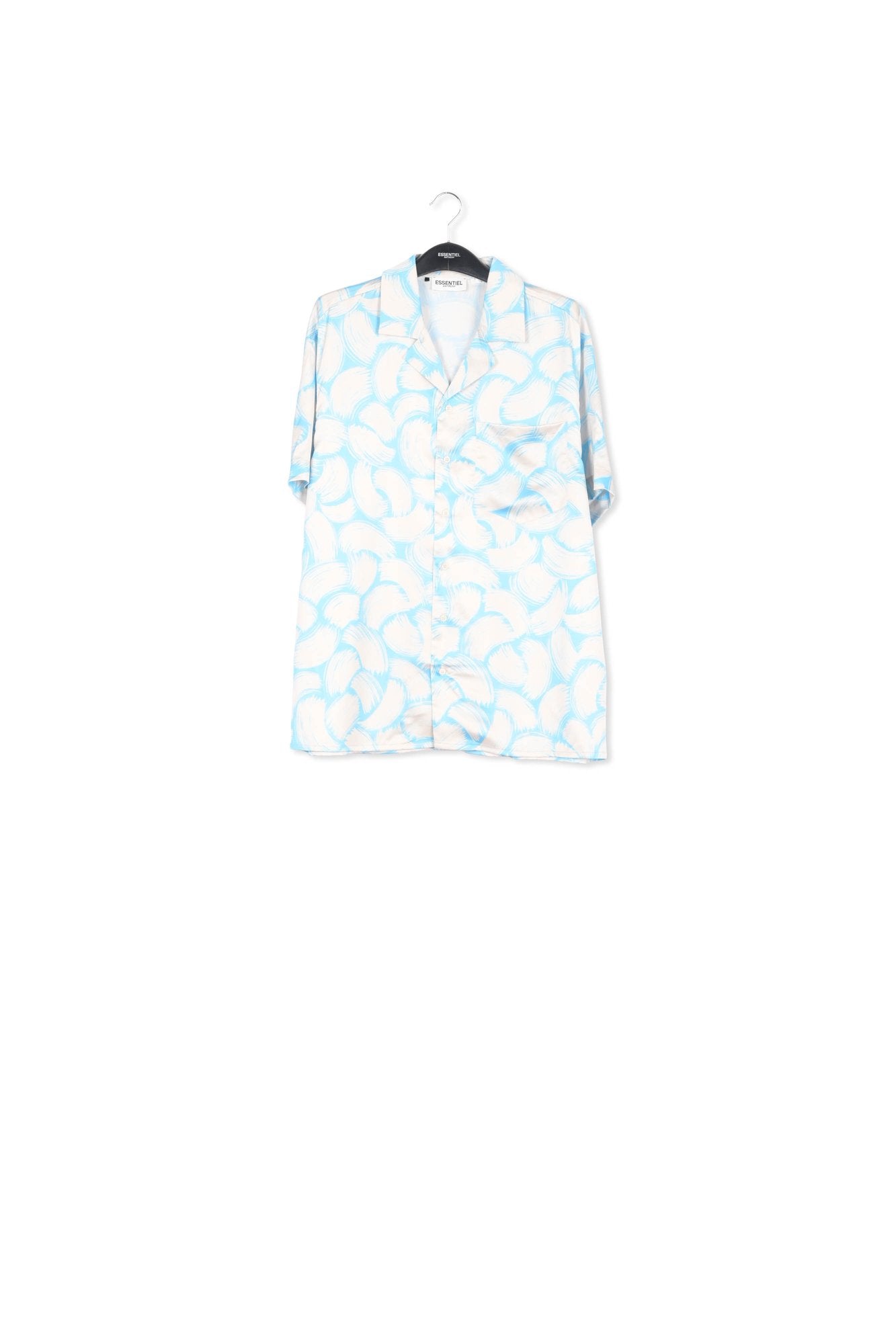 Blue and off-white short-sleeved shirt with abstract print RE—SSENTIEL | Essentiel second hand