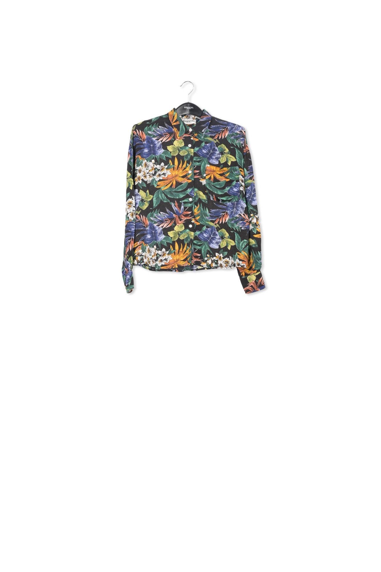 Black oversized shirt with colorful floral print RE—SSENTIEL | Essentiel second hand