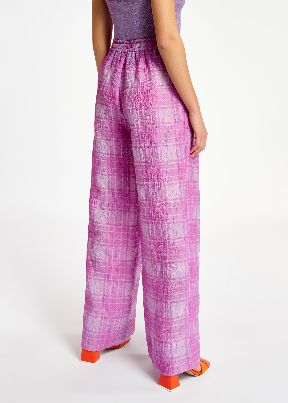 Lilac and purple checked wide-leg pants RE—SSENTIEL | Essentiel second hand