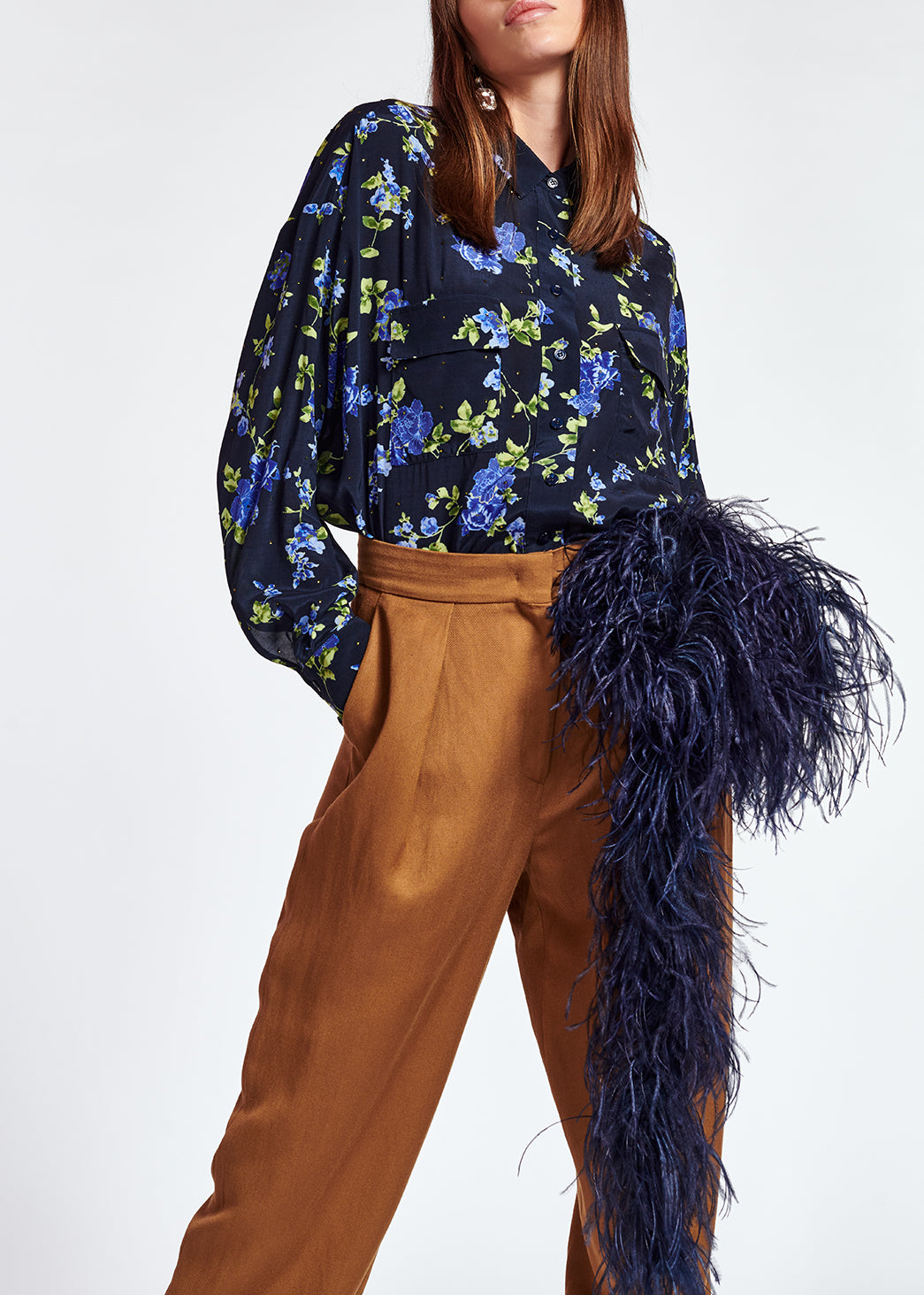 Dark bluefloral print shirt with rhinestones RE—SSENTIEL | Essentiel second hand