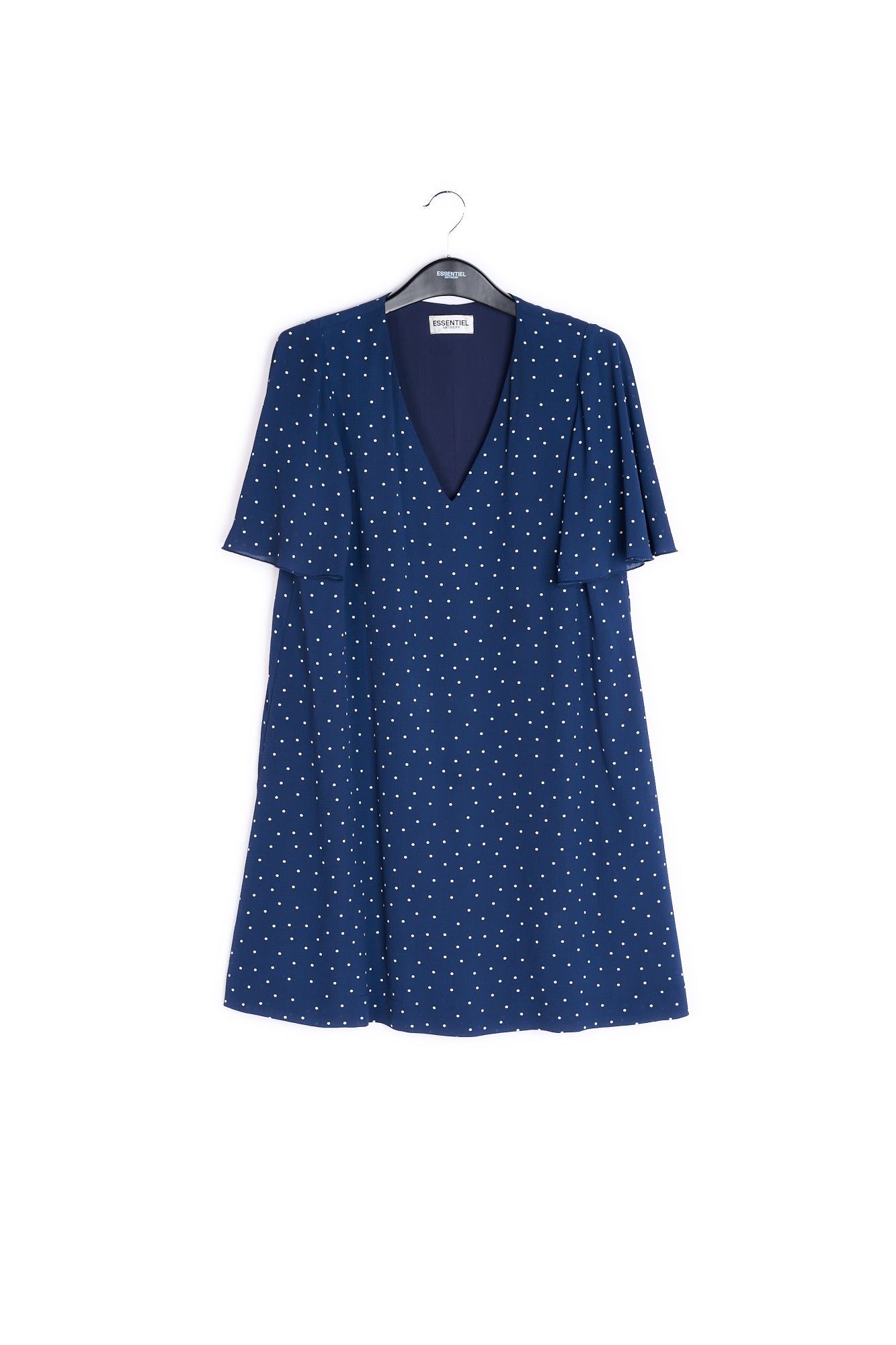 Flared dark blue polka dot dress RE—SSENTIEL | Essentiel second hand
