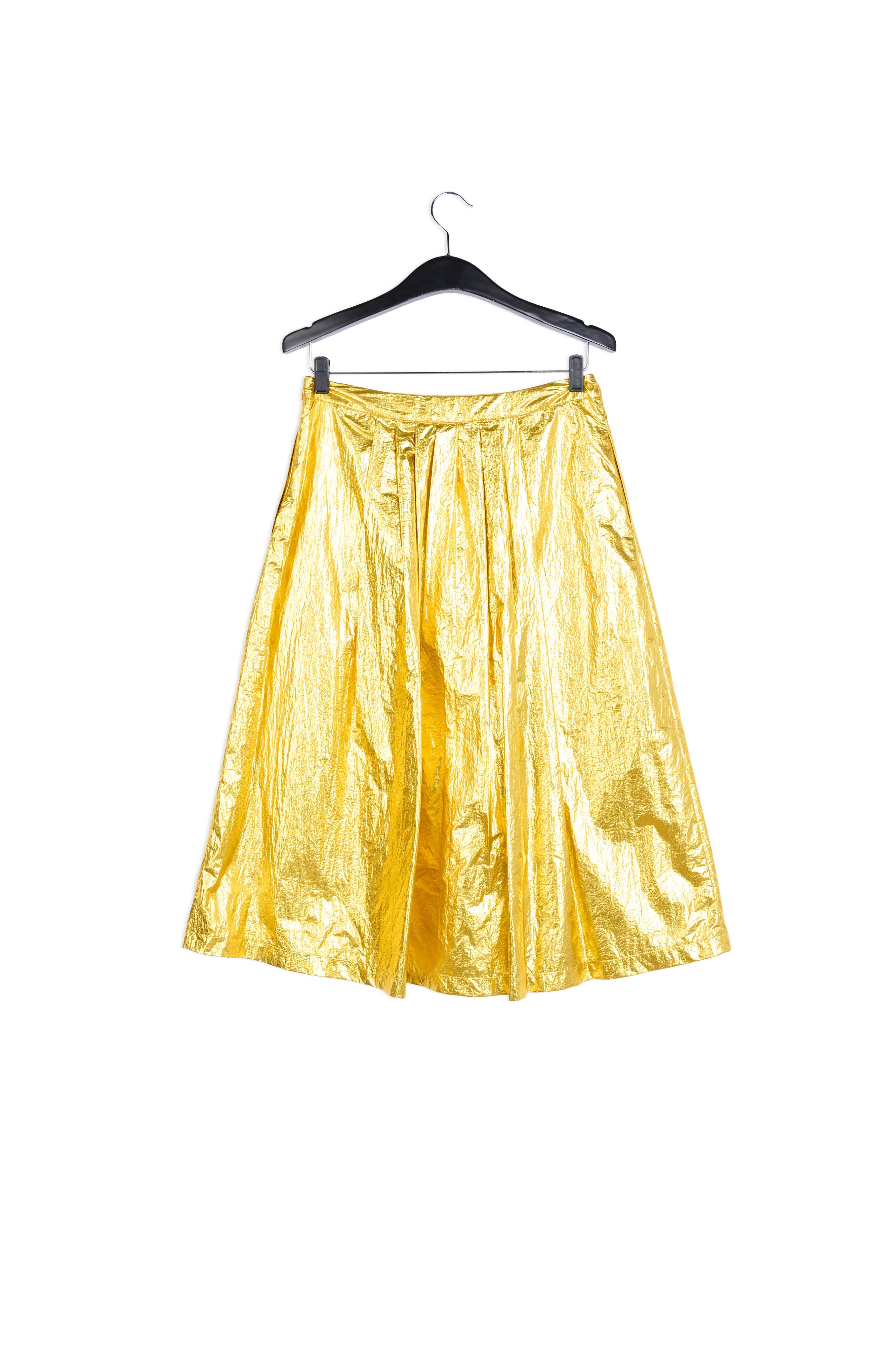 Gold metallic foil pleated midi skirt RE—SSENTIEL | Essentiel second hand