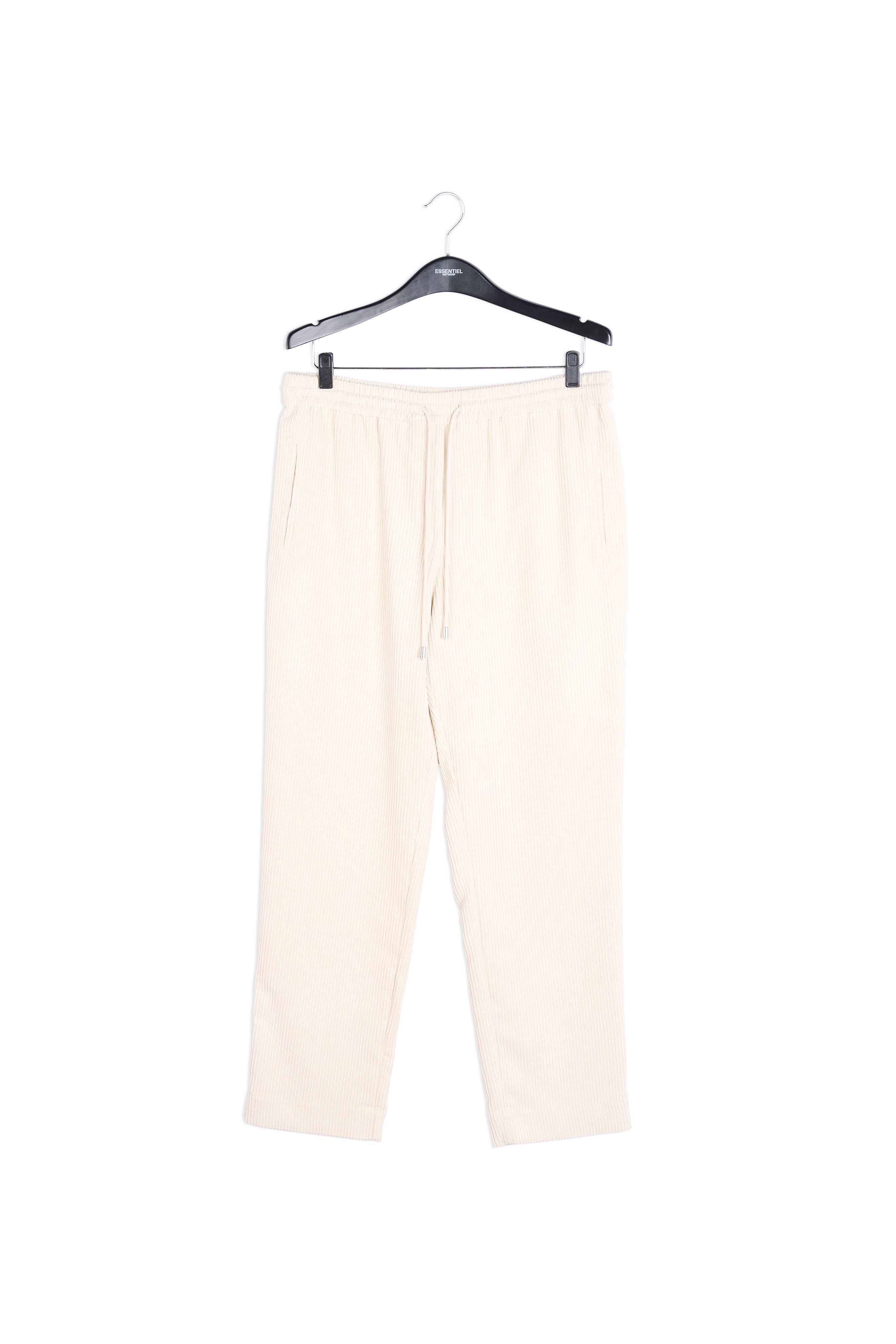 Taps toelopende broek in gebroken wit fluweel RE—SSENTIEL | Essentiel second hand
