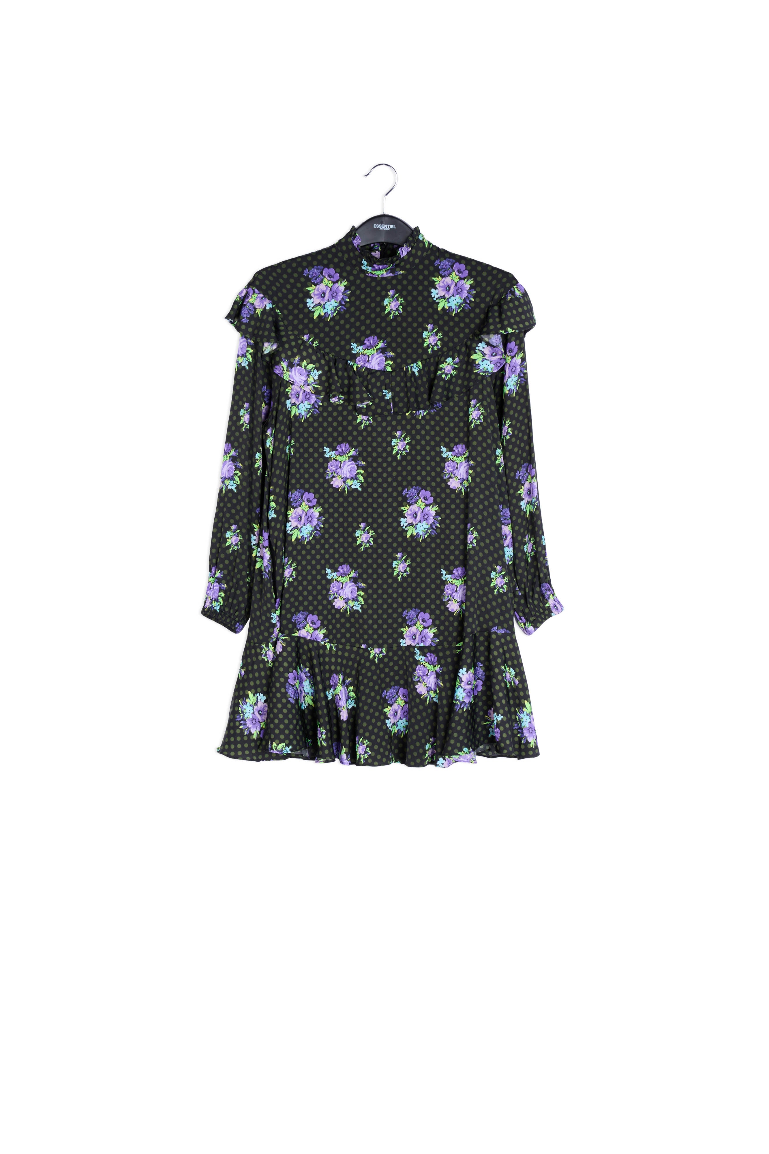 Black and purple ruffled a-line dress RE—SSENTIEL | Essentiel second hand