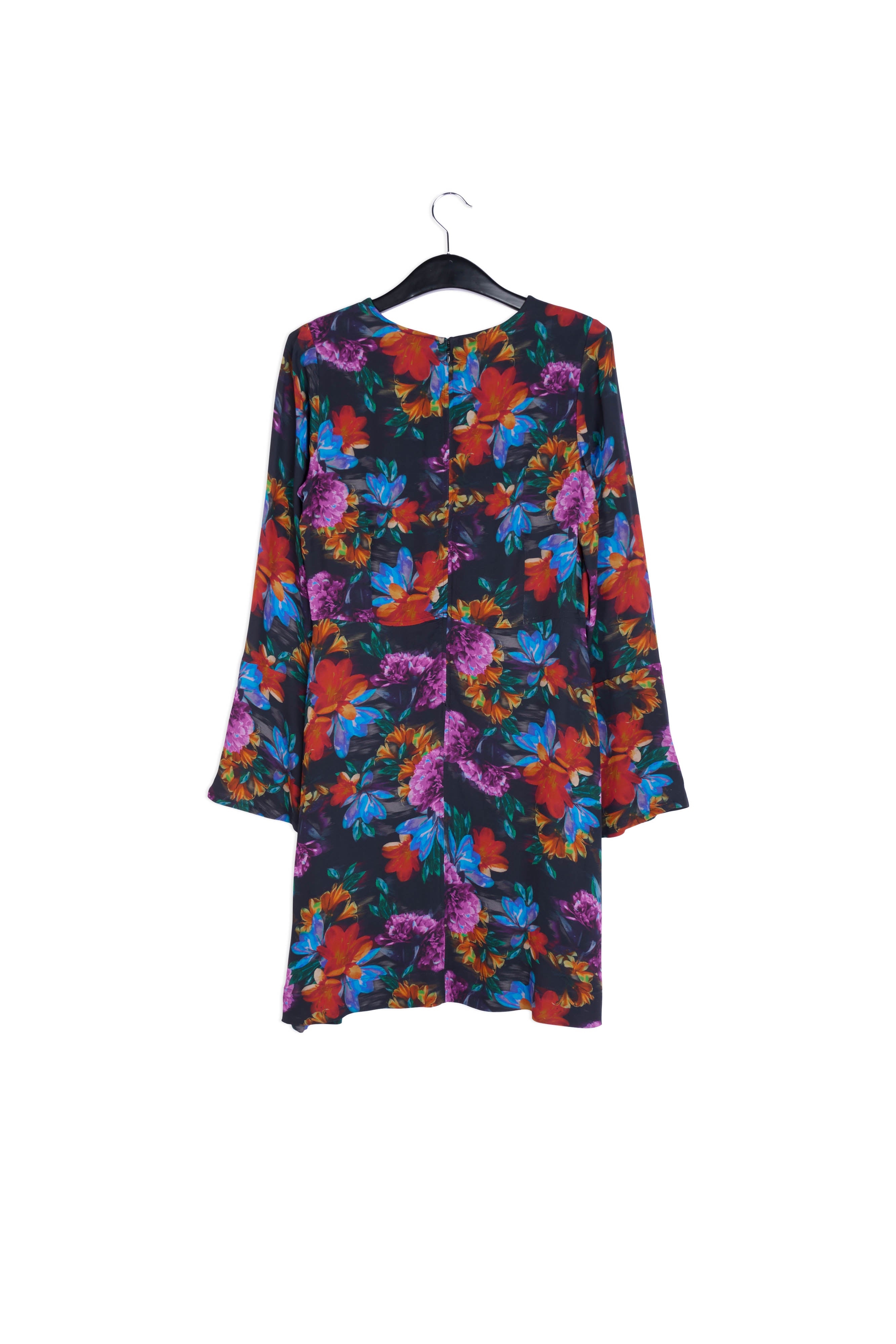 Mini-jurk met antracietgrijze, blauwe en oranje bloemenprint RE—SSENTIEL | Essentiel second hand