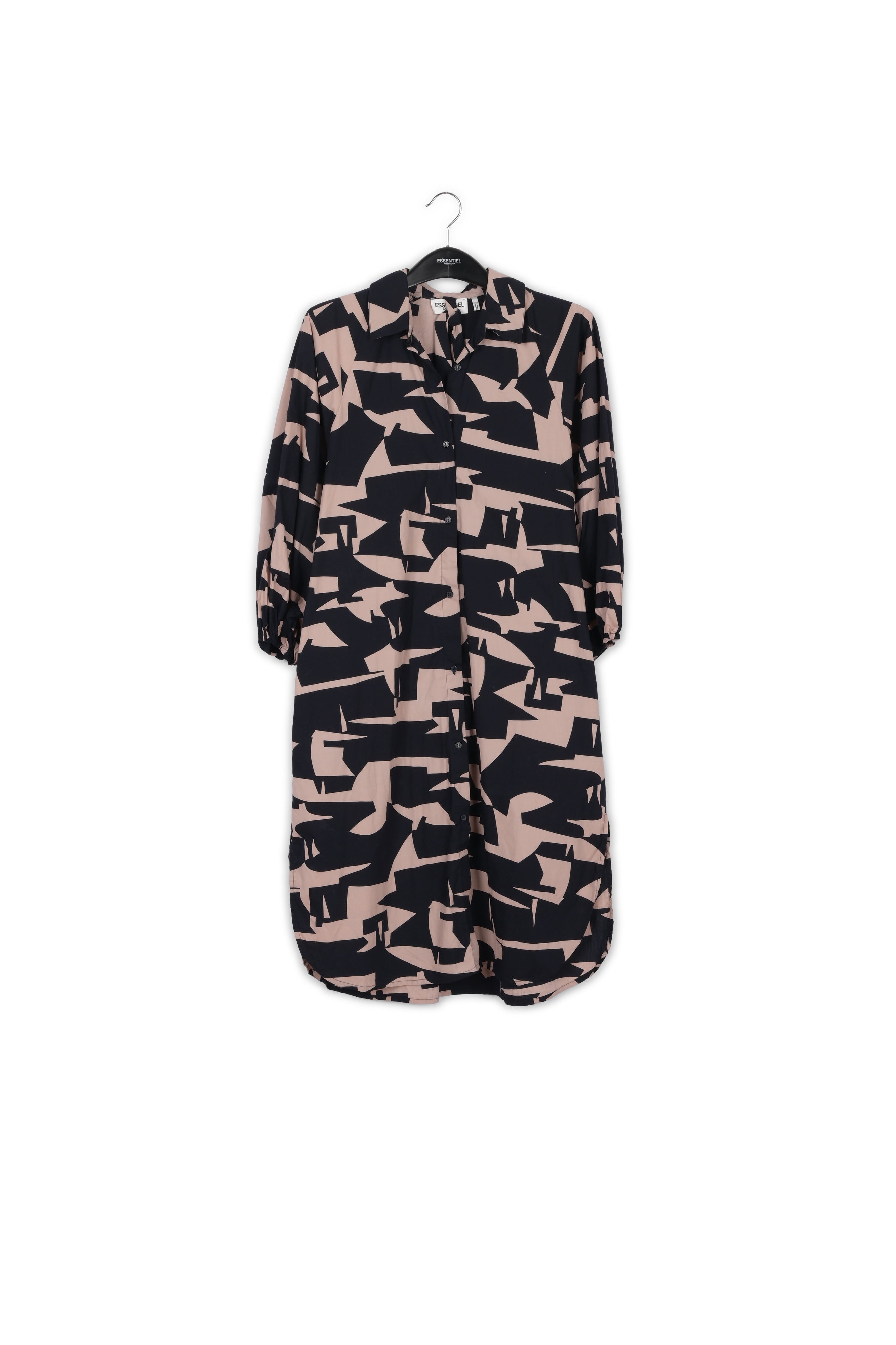 Dark blue and beige abstract print shirt dress RE—SSENTIEL | Essentiel second hand
