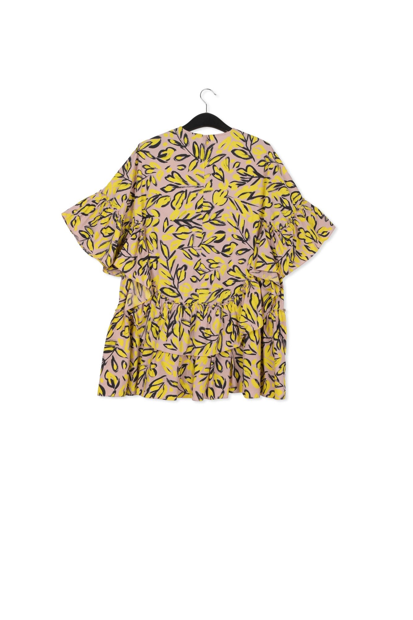 Beige ruffled cotton dress with floral print RE—SSENTIEL | Essentiel second hand